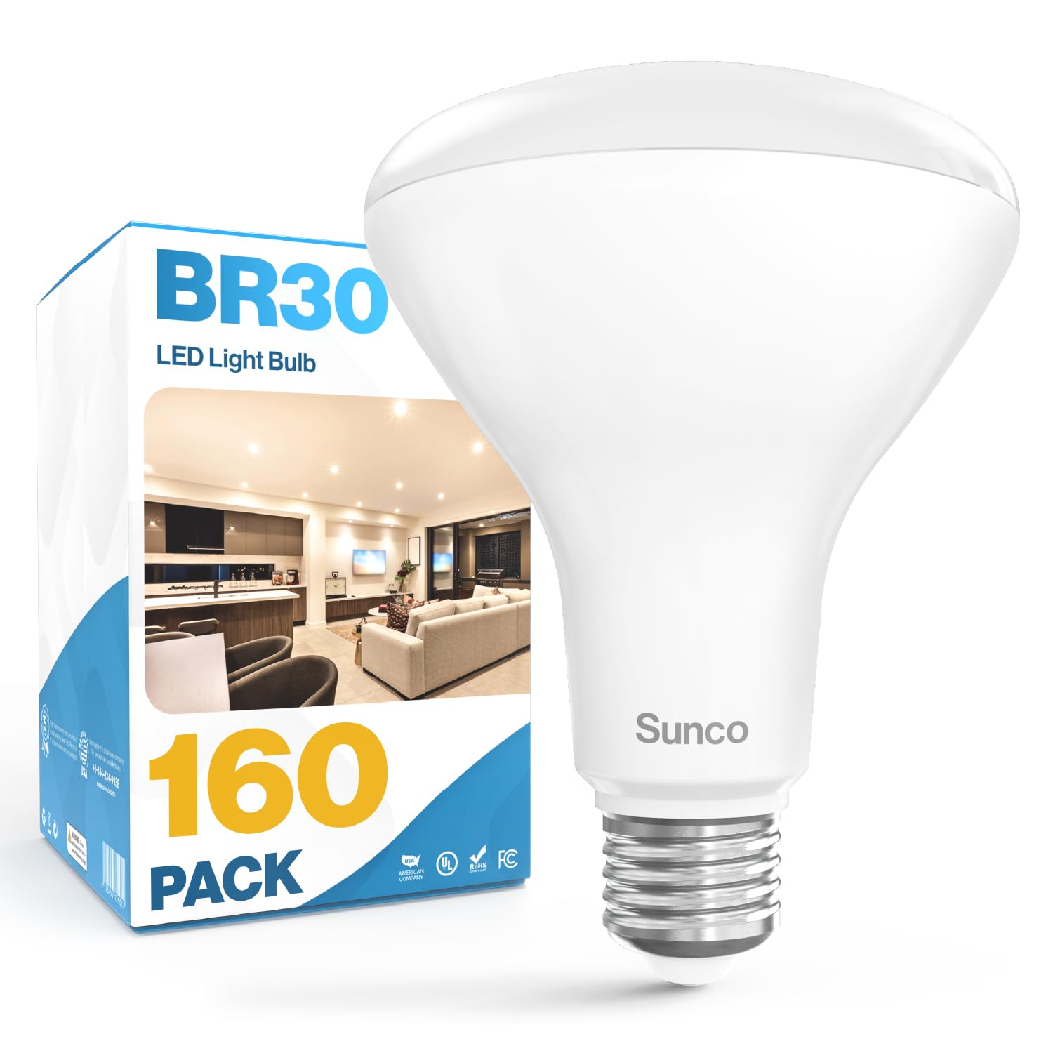 Sunco 160 Pack BR30 Light Bulb LED Recessed Can Light Bulbs, Indoor Flood Lights 850 LM, 11W (65W Equivalent), 3000K Warm White,