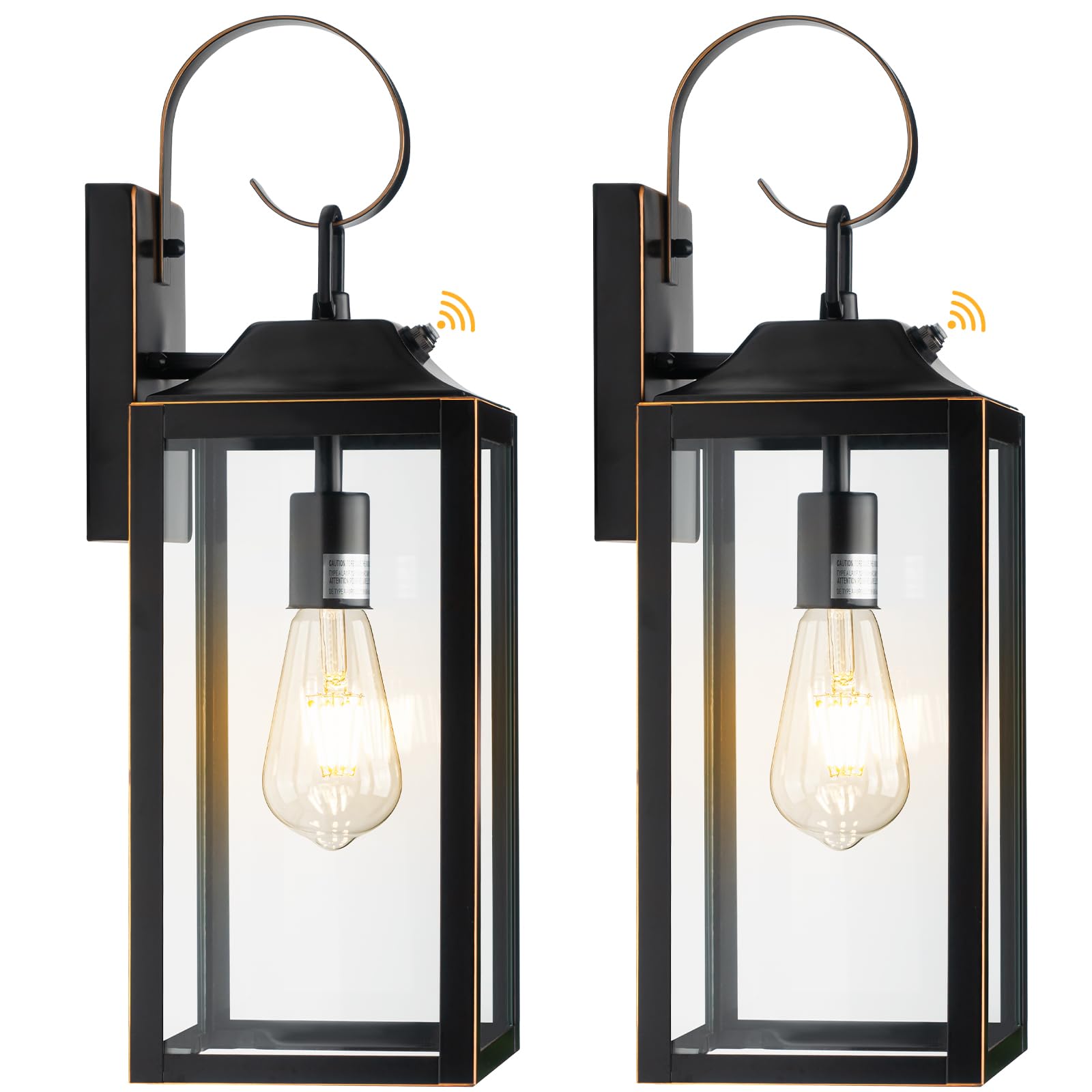 Yolsunes 19" Dusk to Dawn Outdoor Wall Lights - Black with Gold Trim, Metal, 2 Pack, Sensor Lighting for Porch & Garage