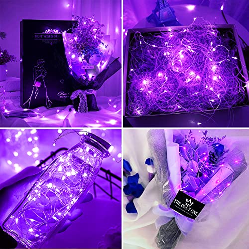 Omika 33Ft Battery Operated Led Uv Black Lights - 100 Units 2835 Beads, Remote Control, Purple, Flexible Fairy String Lights, Model Bg-Uv-Bo-2