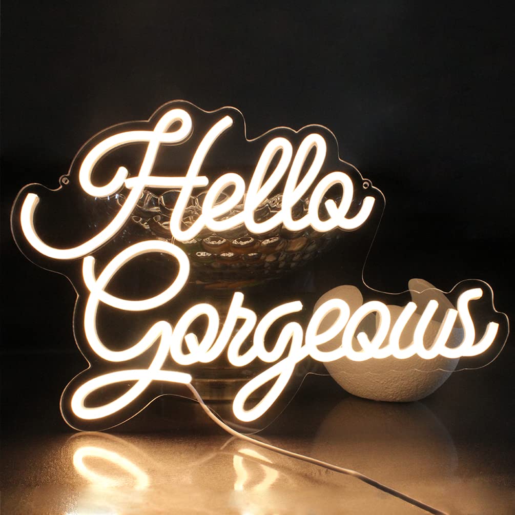 DAKABUKA Neon Sign - Hello Gorgeous LED Light, Dimmable, 16.5inx11in, Warm White, Model NL008-hello gorgeous Bwarm