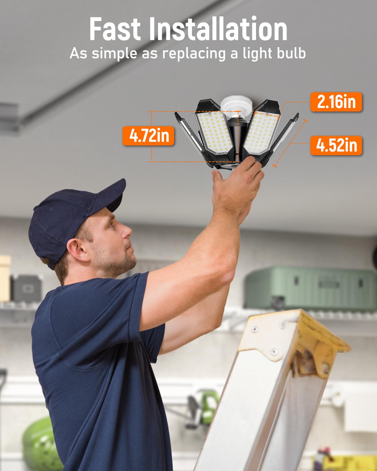 Adiding Led Garage Ceiling Light - 20000Lm Bright, 2 Pack Adjustable, 6 Deformable Panels, E26 Socket, Black