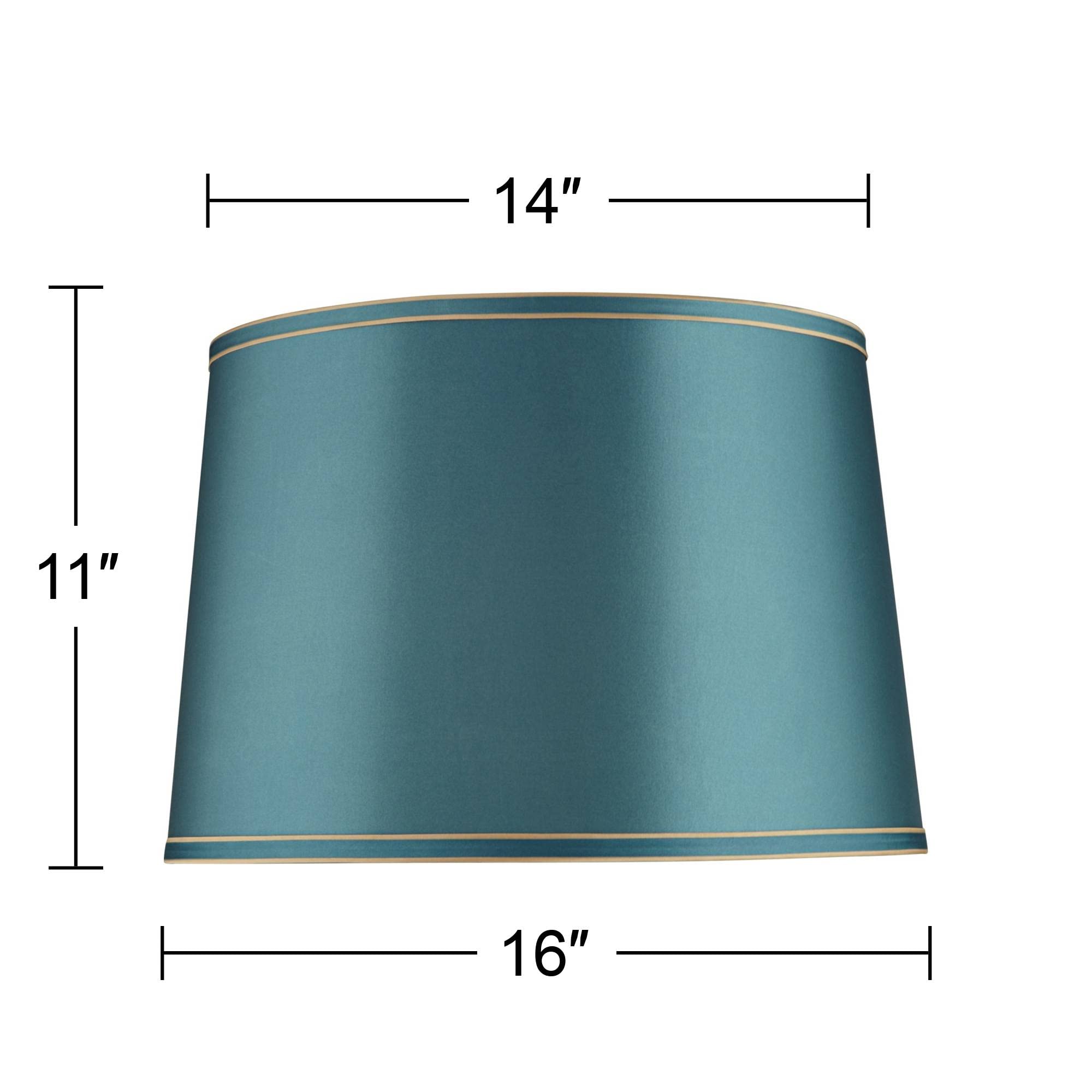 Soft Teal Medium Drum Lamp Shade With Gold Trim 14'' Top X 16'' Bottom X 11'' High (Spider) Replacement With Harp And Finial - S