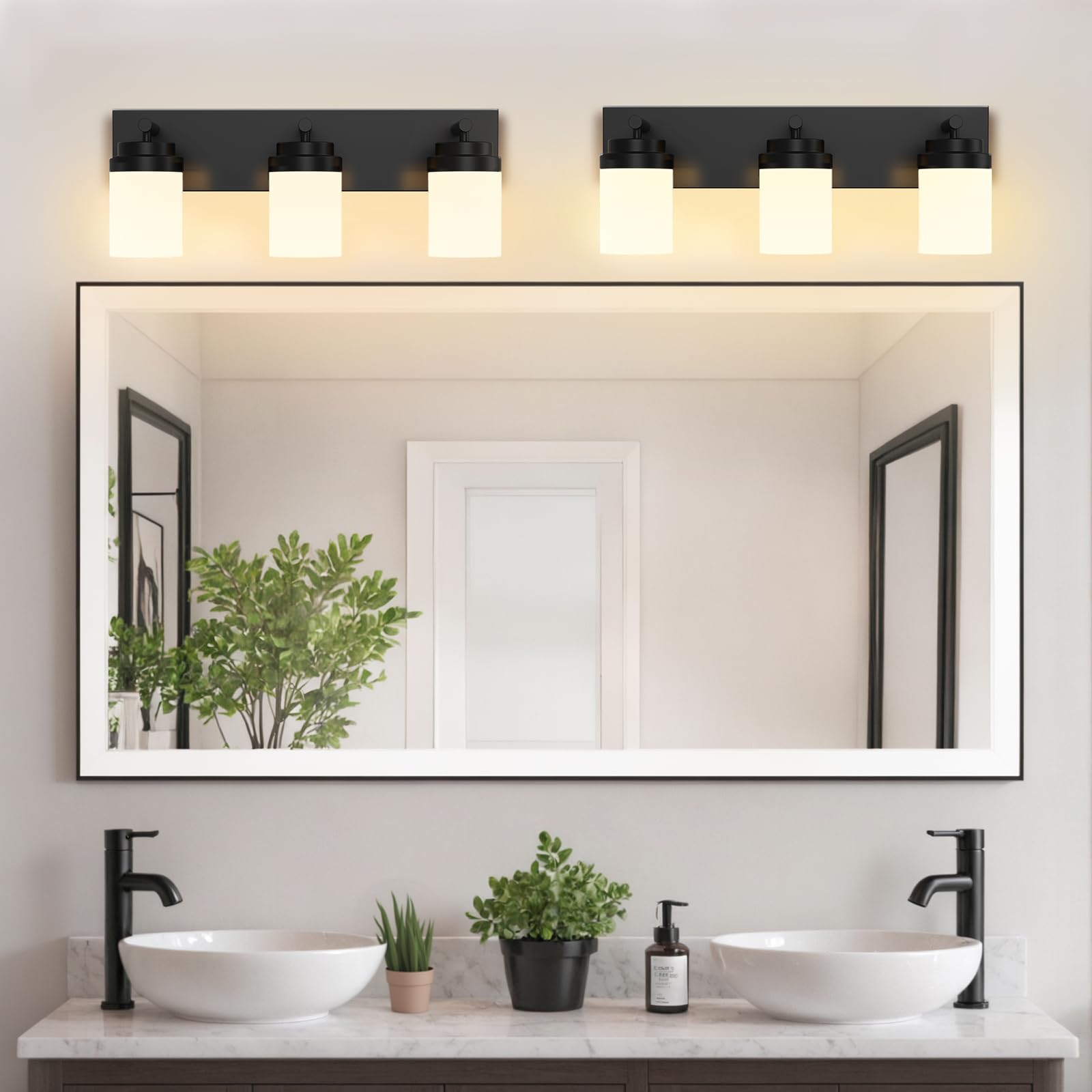 IZORRO 3-Light Bathroom Vanity Light Fixture, Matte Black with White Glass Shade, Modern Farmhouse Design, Model HL101