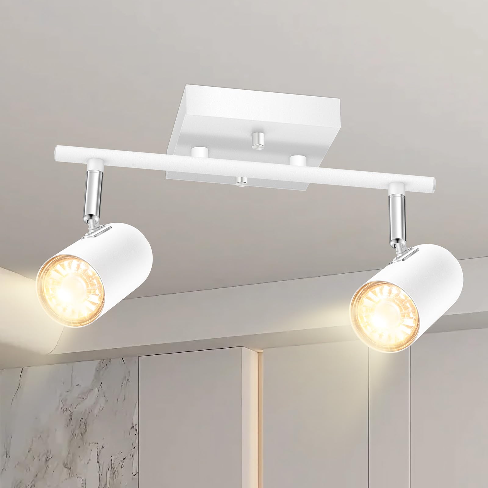 BoostArea 2-Light Track Lighting Kit, LED Track Lighting with GU10 Socket, Flexibly Rotatable Light Heads, Modern Track Lighting