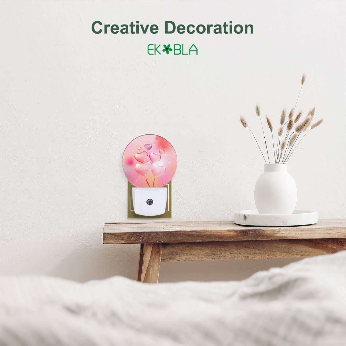 Ekobla Valentine Romantic Pink Night Light Love Heart Shape Balloons Night Lights Plug Into Wall Auto Sensor Led Night Lamp For