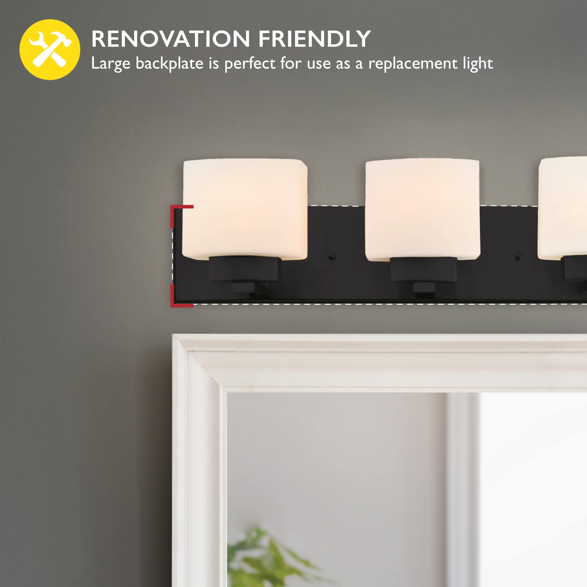 Design House Dove Creek Vanity Light Dimmable, Frosted Glass, 4-Light, Matte Black, Model 588426, Alloy Steel