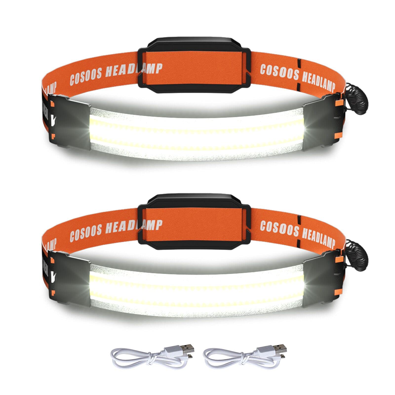 Cosoos 2 Led Rechargeable Headlamp, 500 Lumen Bright Wide Beam, Adjustable For Adults & Kids