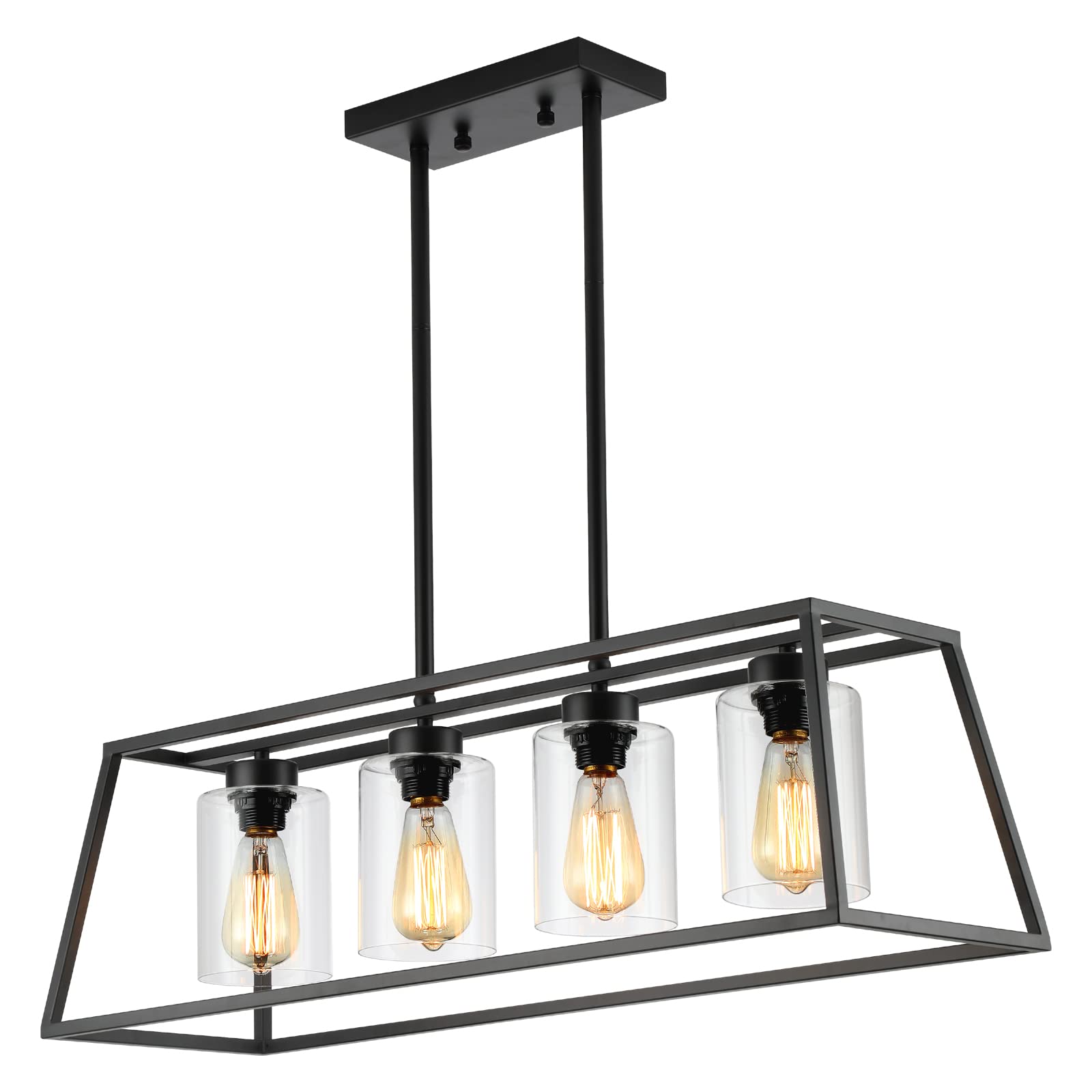 Senyshilon Black Farmhouse Chandelier, 4-Light Linear Pendant Lamp, Glass Shade, Kitchen Island Light Fixture, Model S8833-L4 1