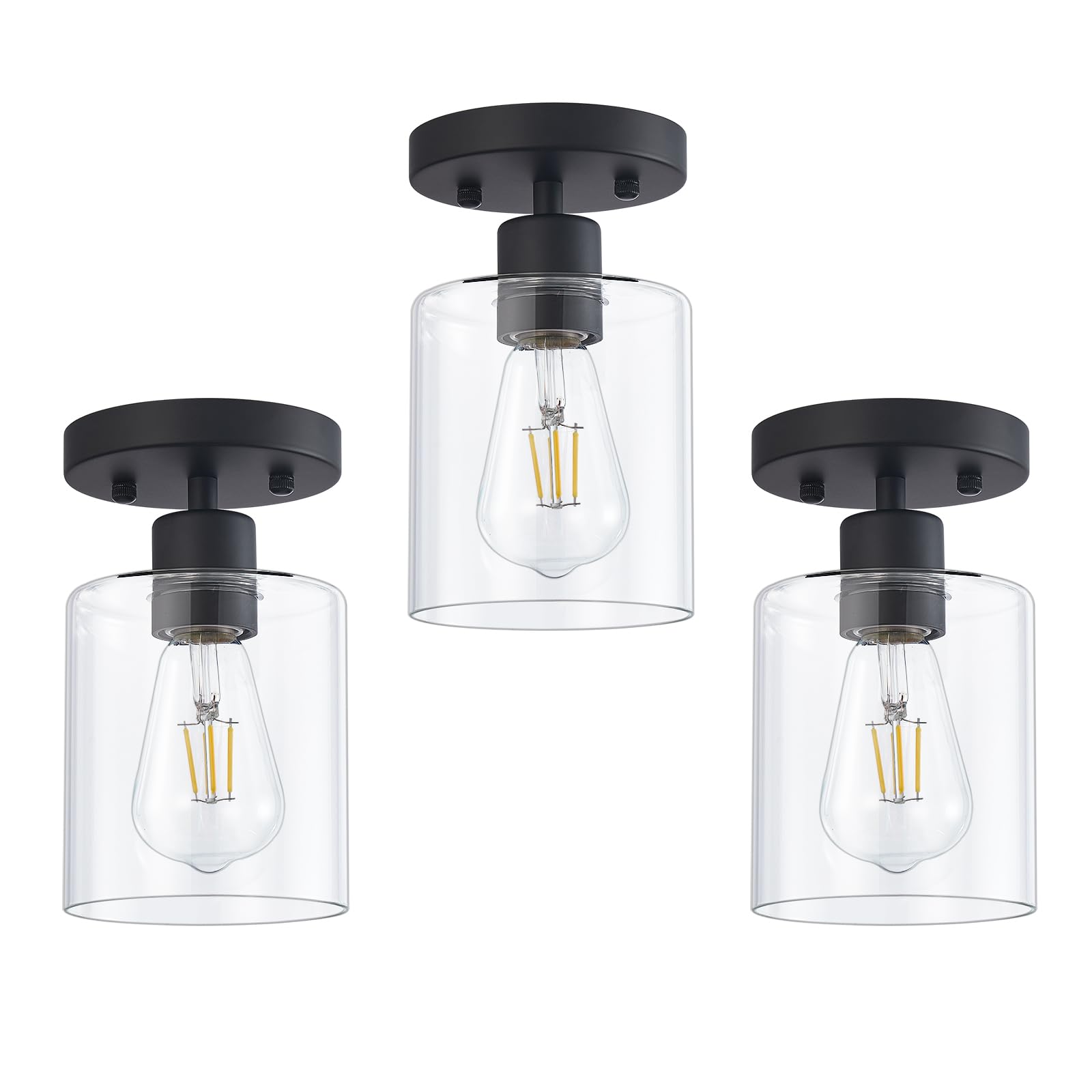 DIDUIO Black 1-Light Semi Flush Mount Ceiling Light, Rustic Kitchen Lighting Fixtures Ceiling, Classic Ceiling Light Fixtures, C