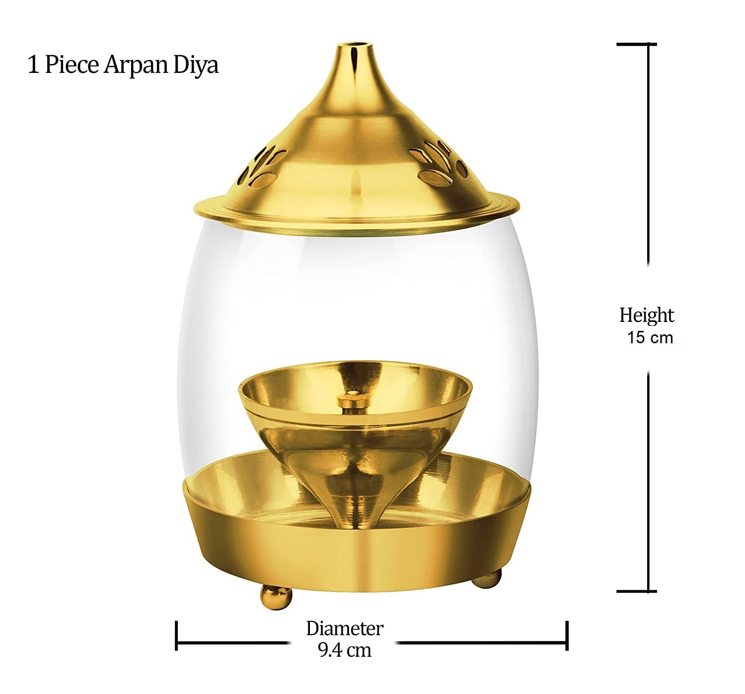 True Decor 6 Inches Akhand Deepak for Puja Arpan Diya Akhand Diya with Curved Borosilicate Glass Cover Akhand Jyoti Deepam