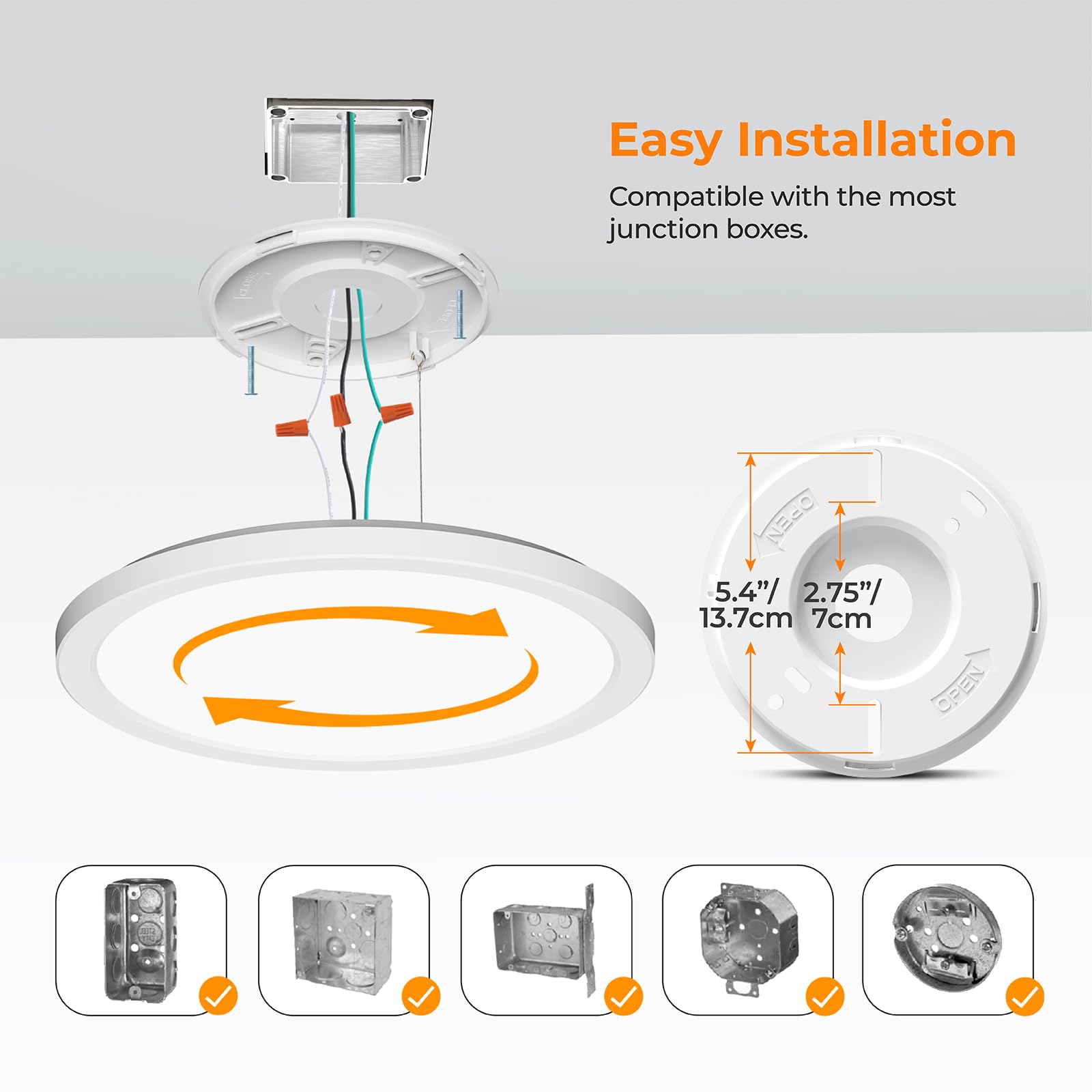 BLNAN LED Flush Mount Ceiling Light, 24W, 12 Inch, White, Non-dimmable, Hardwire, 6 Pack
