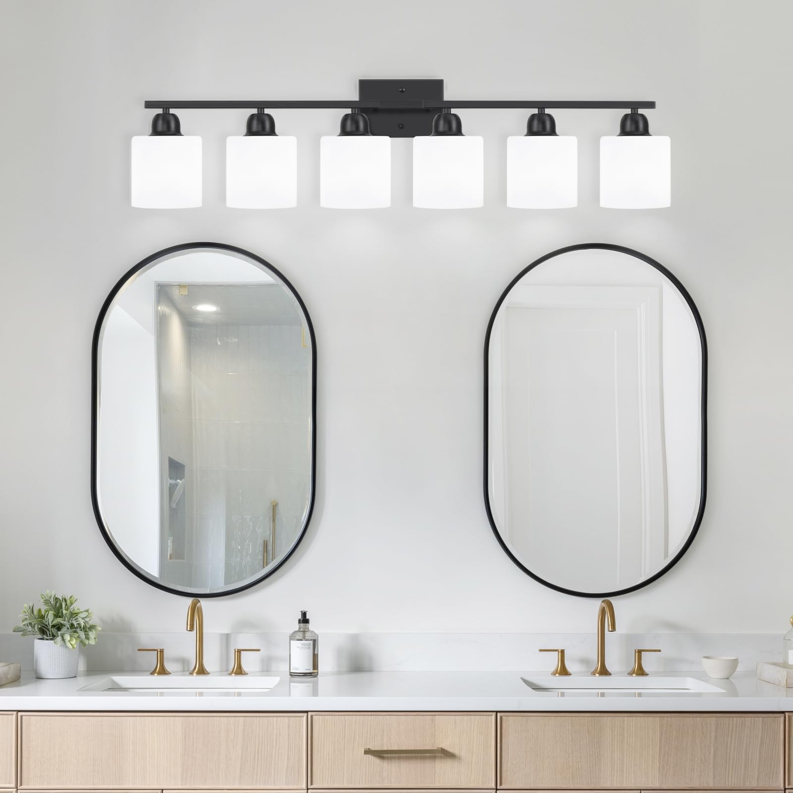 FAISHILAN 6-Light Vanity Lights, Black Glass Bathroom Lighting Fixture, Model FSL-212--NBH-6