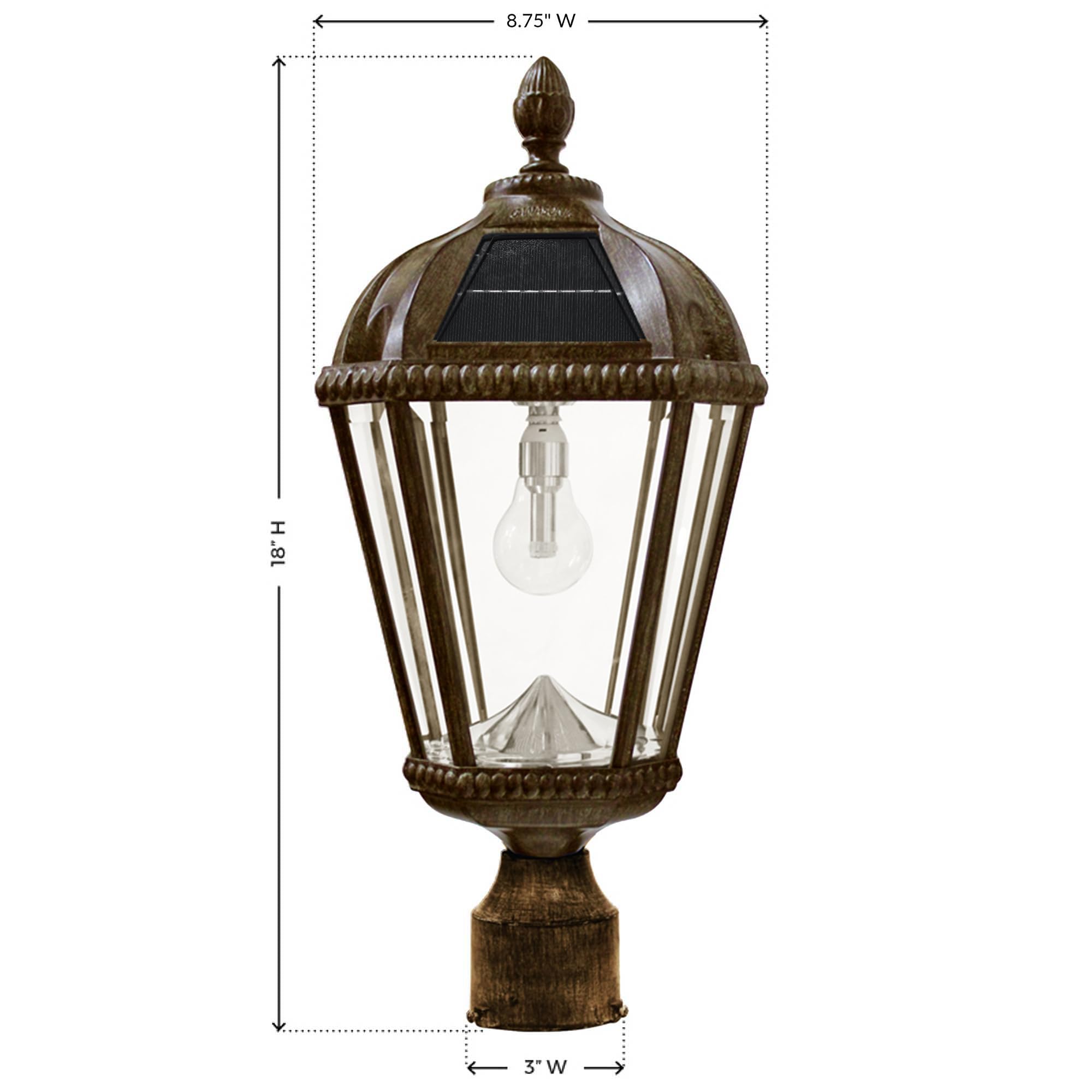 Gama Sonic Outdoor Solar Lamp Post Light, Weathered Bronze Finish Aluminum, Royal Bulb, Beveled Glass, 3-inch Fitter for Lamp Po