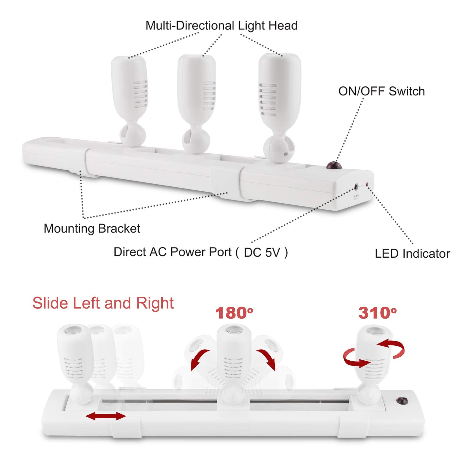 BIGLIGHT LED Track Light - Dimmable, Rotatable Heads, Plug-in Spotlight, White, Model B1830IR-AC
