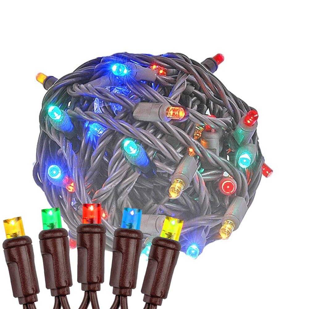 Novelty Lights 25ft 50 LED Multicolor Christmas String Lights  6 Spacing on Brown Wire  UL Listed IP55 Commercial Grade Xmas Lights for Outdoor/Indoor  Dimmable  Connectable