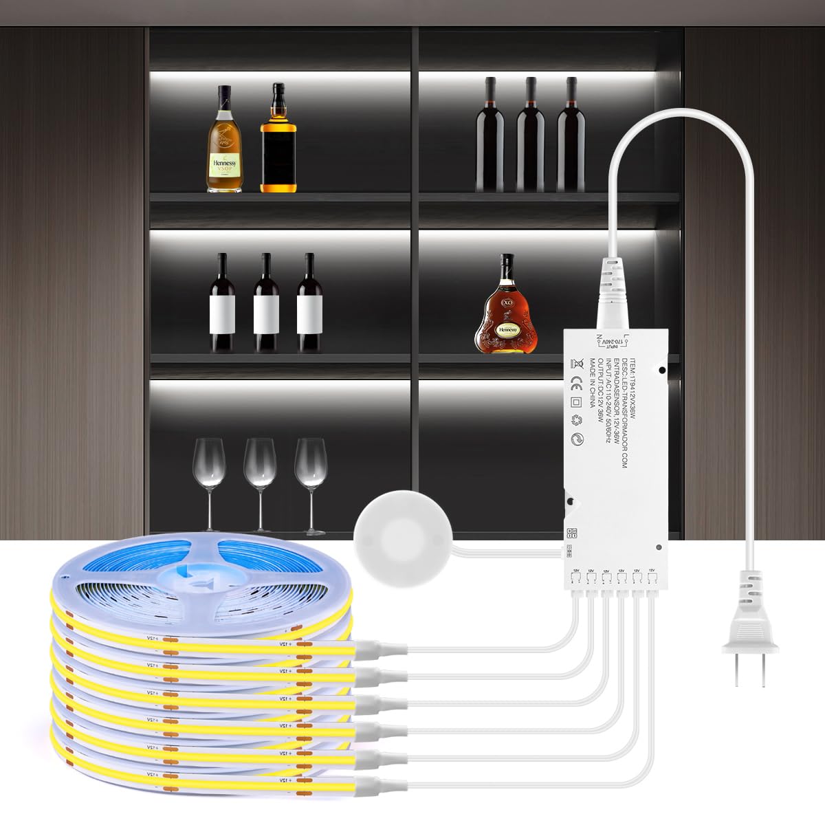 Tlinkosta Cabinet Light Cob Led Strip Lights 6-In-1 Dimmable Touch Control For Display Cabinets  Wardrobes  Kitchen  Wine Cabinets  Showcase & Shelf Lighting (White Light  6.6Ft)