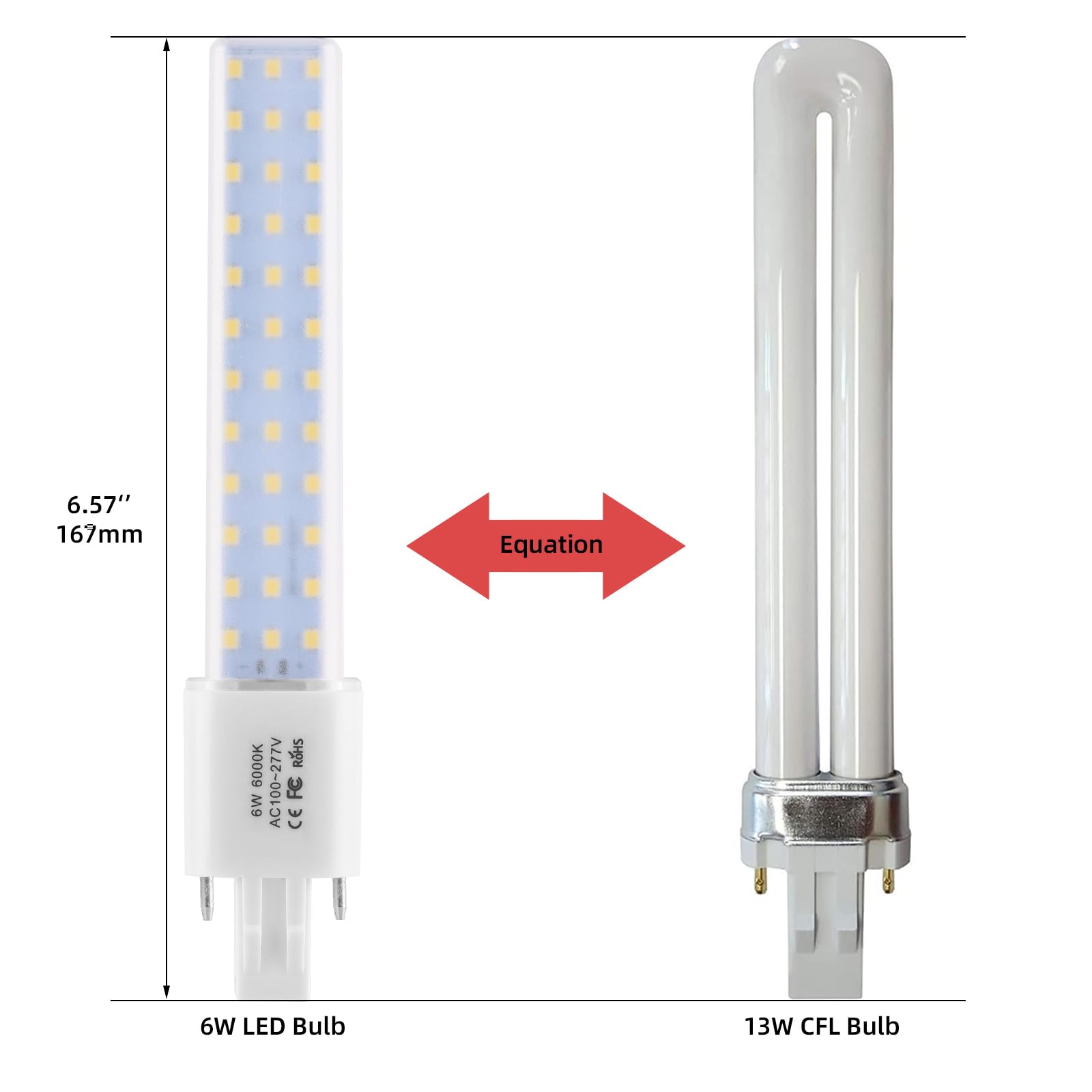 Lidesheng Gx23 Led Light Bulb Plug And Play Replacement 13W Cfl Led Stick Pl Bulb Gx23-2 Pin Base,360 Beam Angle, Cool White 600