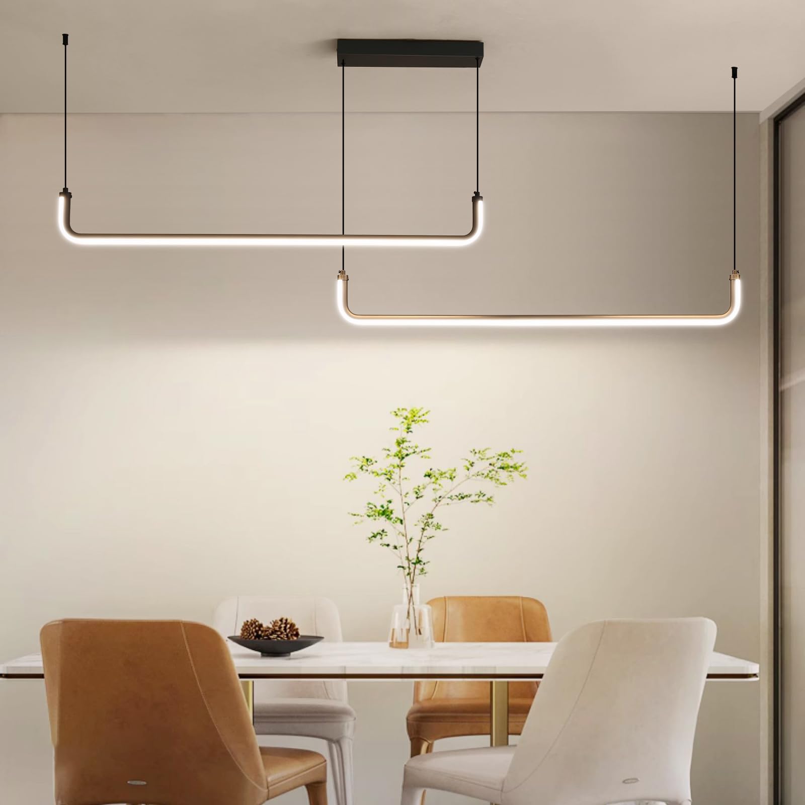 Mikeru 2-Light LED Chandelier, 79in, Aluminum, Remote Control, Adjustable Color Temp 3000K-6500K, H-Black, Model UXPJ