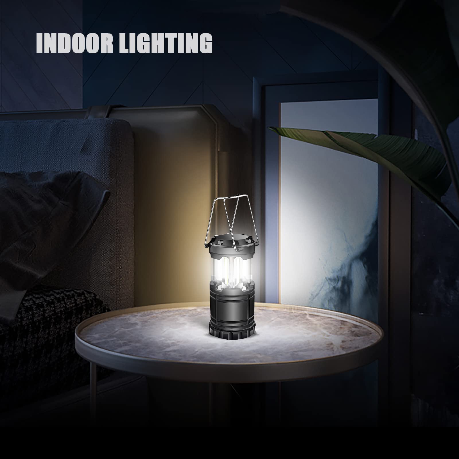 EXTRASTAR LED Camping Lantern - 4 Pcs, Battery Powered, Waterproof, Metal, Black, Model KJ-1286