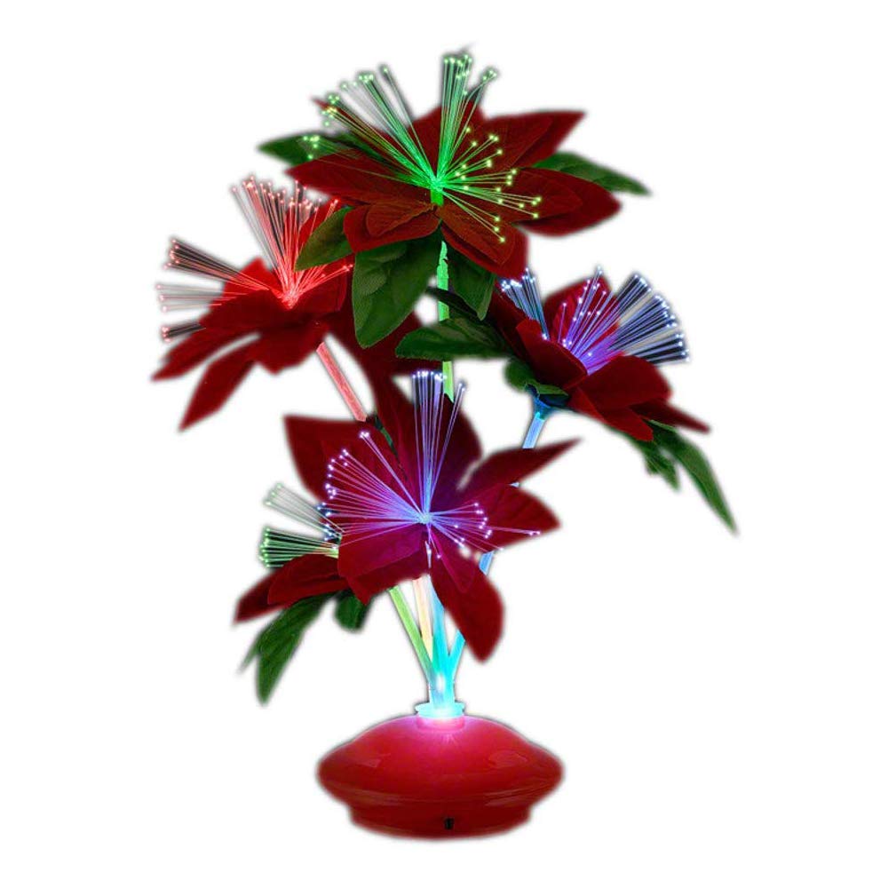 blinkee Festive Luminescent Poinsettia Centerpiece - Fiber Optic Floral Display, 11.5in x 5.5in, Plastic, Blue/Green/Red, Model F