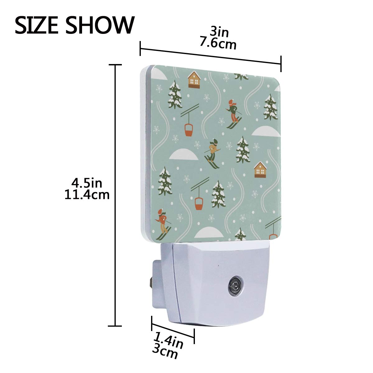 DIY.HD Plug-in LED Night Light Lamp with Dusk to Dawn Sensor, 0.5W, Ski Design, 2 Pack, One Size
