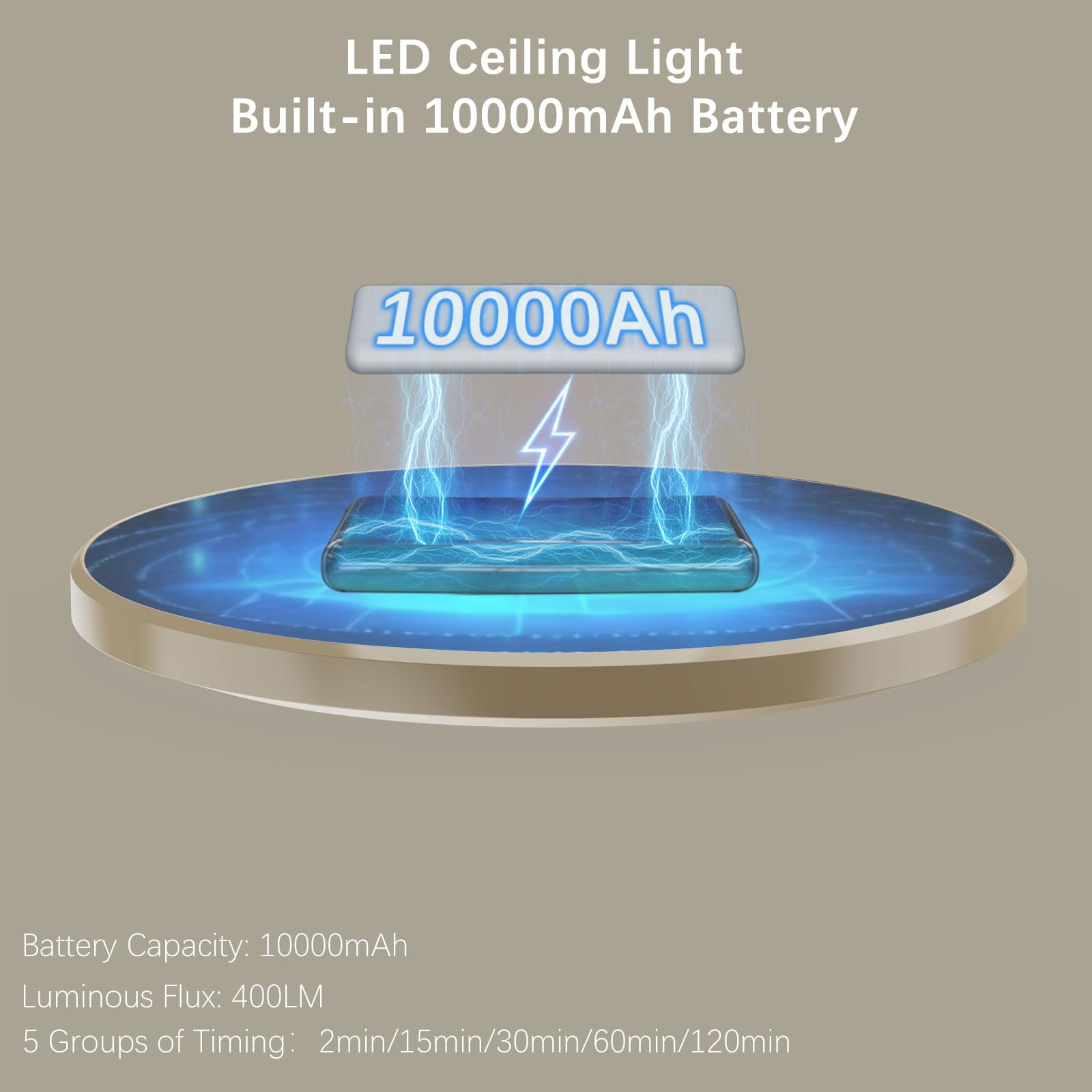 Koopala Battery Operated LED Ceiling Light Fixture with Motion Sensor, 3 Colors/Brightness, Gold, Model KP-DY102-G-US