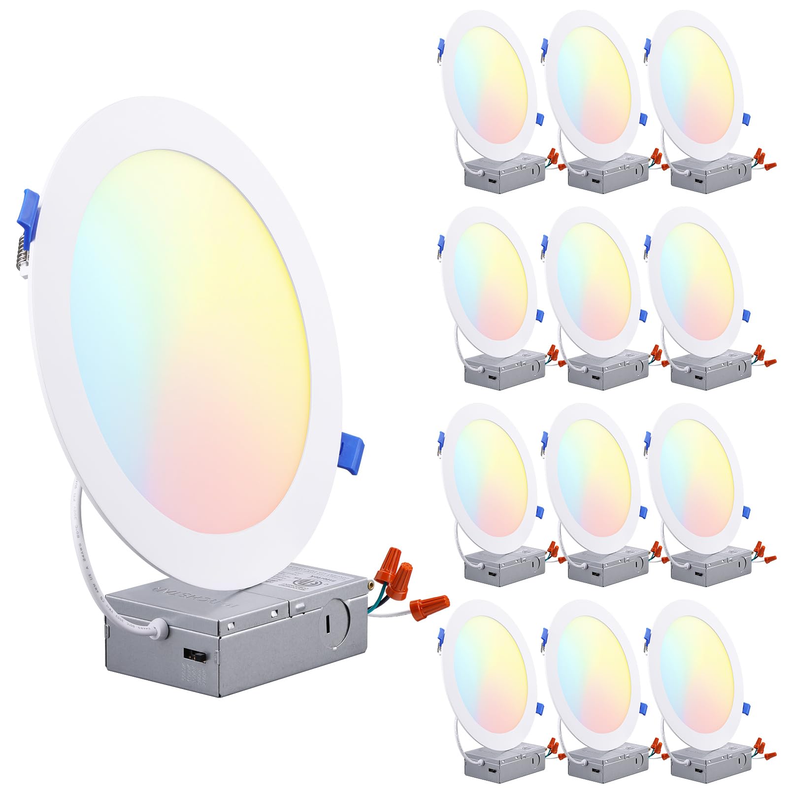 TORCHSTAR 8 Inch Ultra-Thin LED Recessed Lighting, 5CCT, Aluminum, Model A-79310, 18W 1450LM, Dimmable, ET