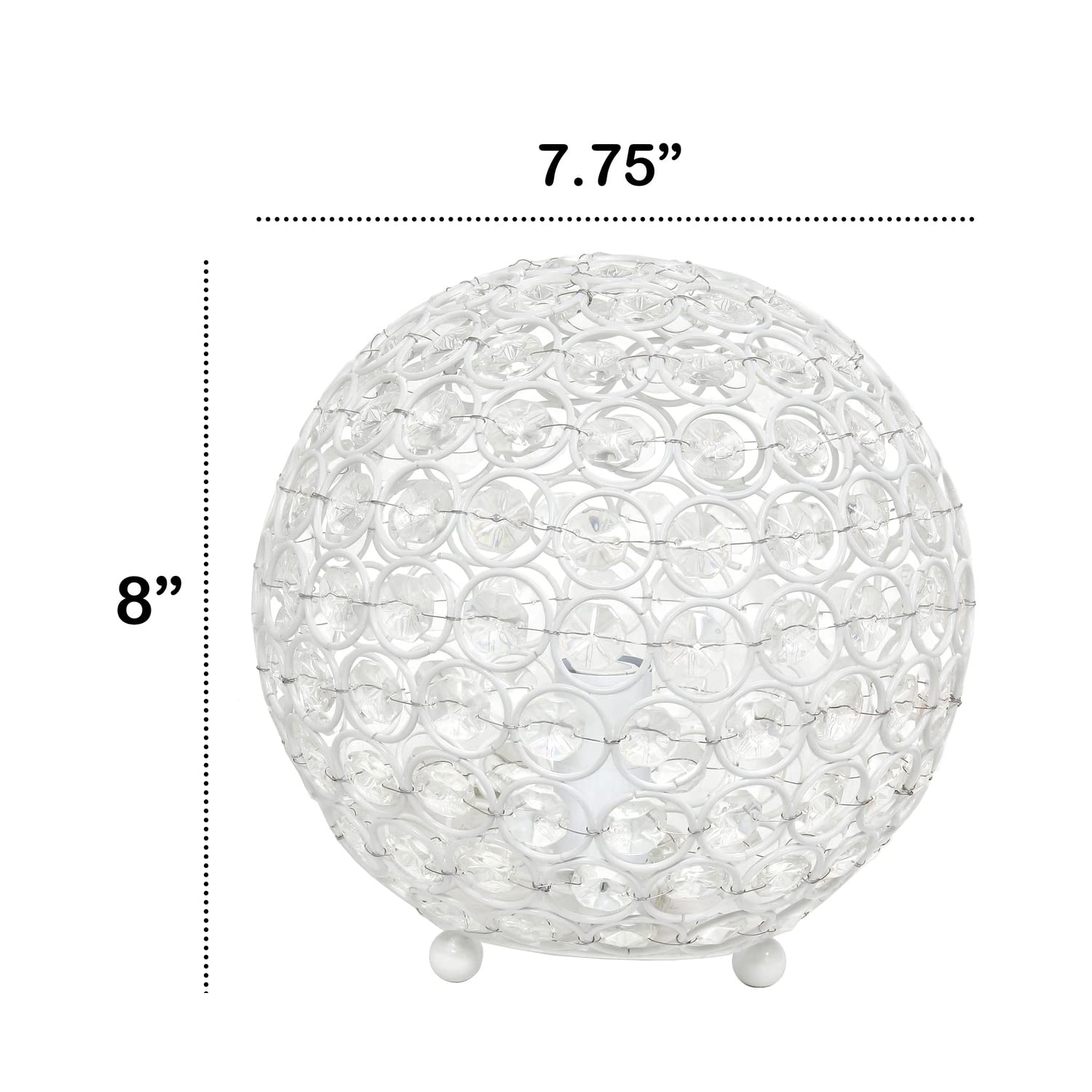 LALIA HOME Elipse Medium Table Lamp - 8in Metal Crystal Round Sphere - White - Model 1270-LHT-3009-WH