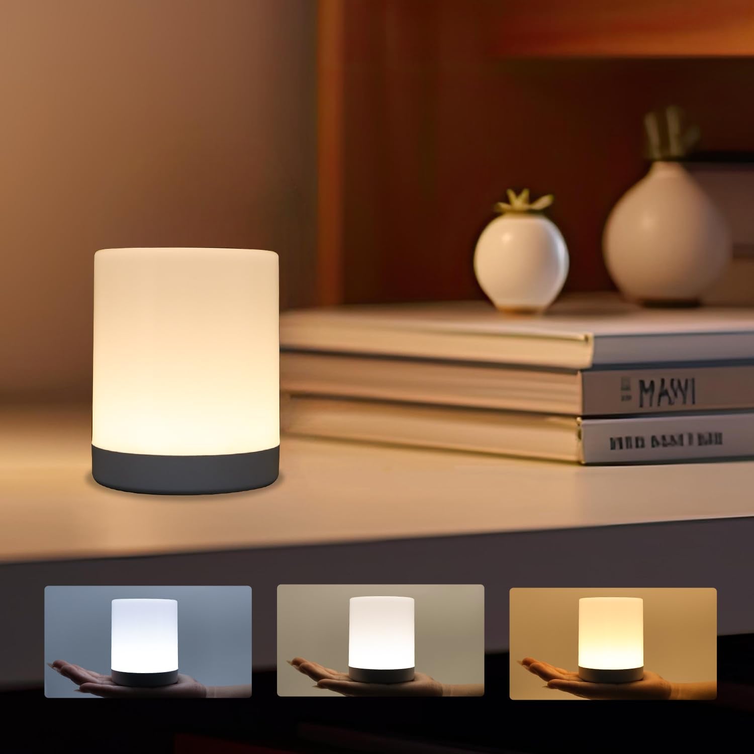 Touch Night Light for Baby Nursery  3 Color Dimmable Night Light Battery Operated for Kids  For Mature Users  Tap Nightlight Rechargeable  Cordless Small Lamp Portable for Bedroom  Bathroom  Nightstand  Hallway