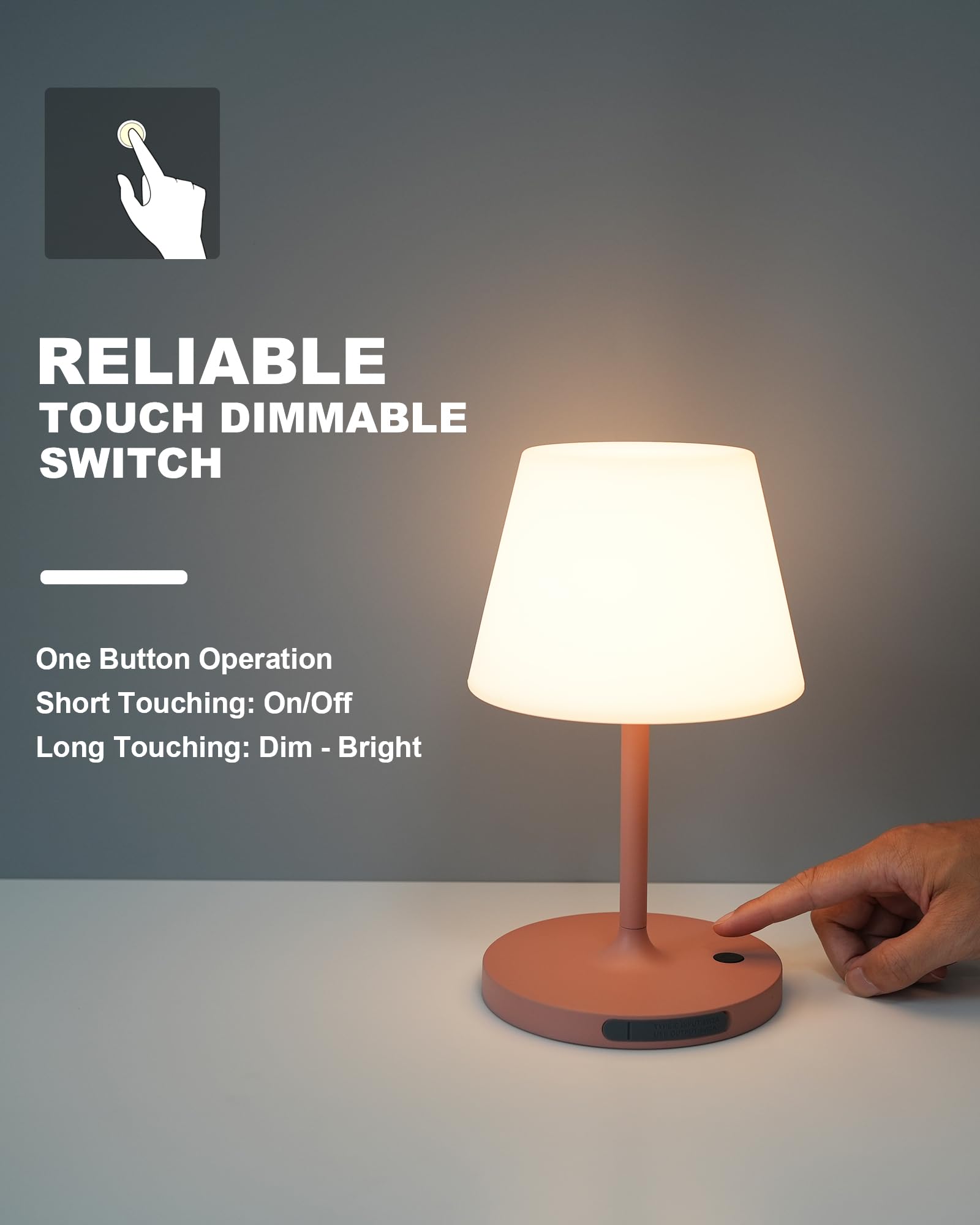 Weilailux Outdoor Battery Operated Table Lamp Waterproof, 4000Mah Cordless Table Lamp Rechargeable, Touch Dimmable Desk Lamp, Led Night Light For Patio Camping Restaurant Home, H9.6In, Pink