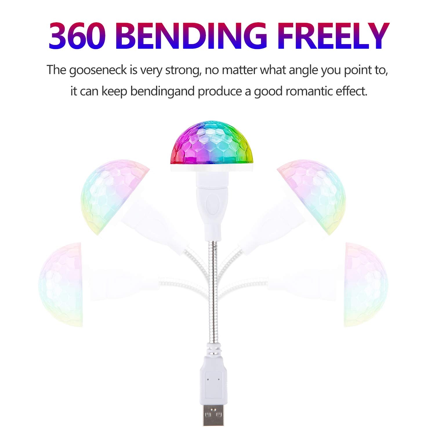 Usb Mini Disco Light With Flexible Usb Extender, 3Packs, Sound Activated Party Lights Dj Disco Ball Stage Lights-Multi Colors Le