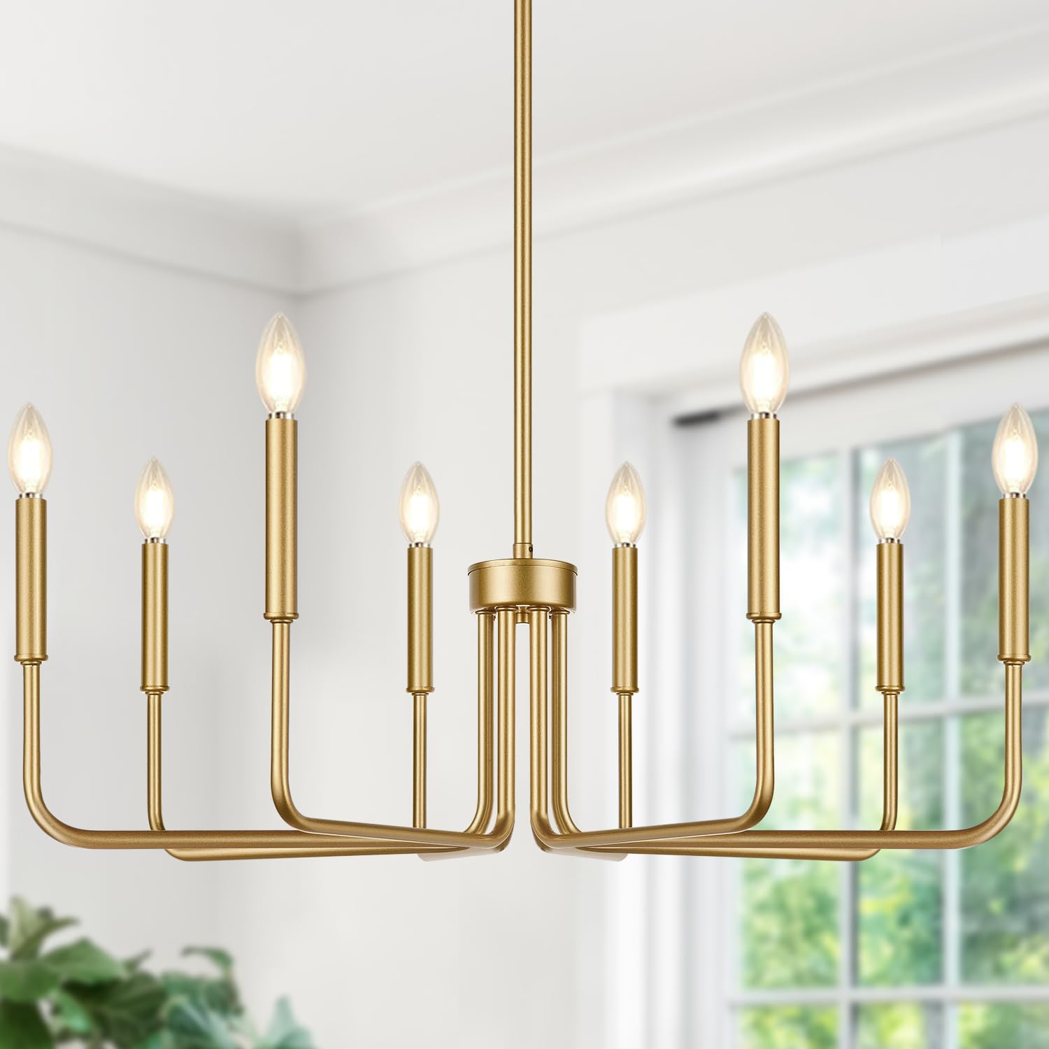 Lynnoland 8-Light Brass Industrial Chandelier for Dining Room, Foyer, Kitchen, Living Room, Model L220028P8