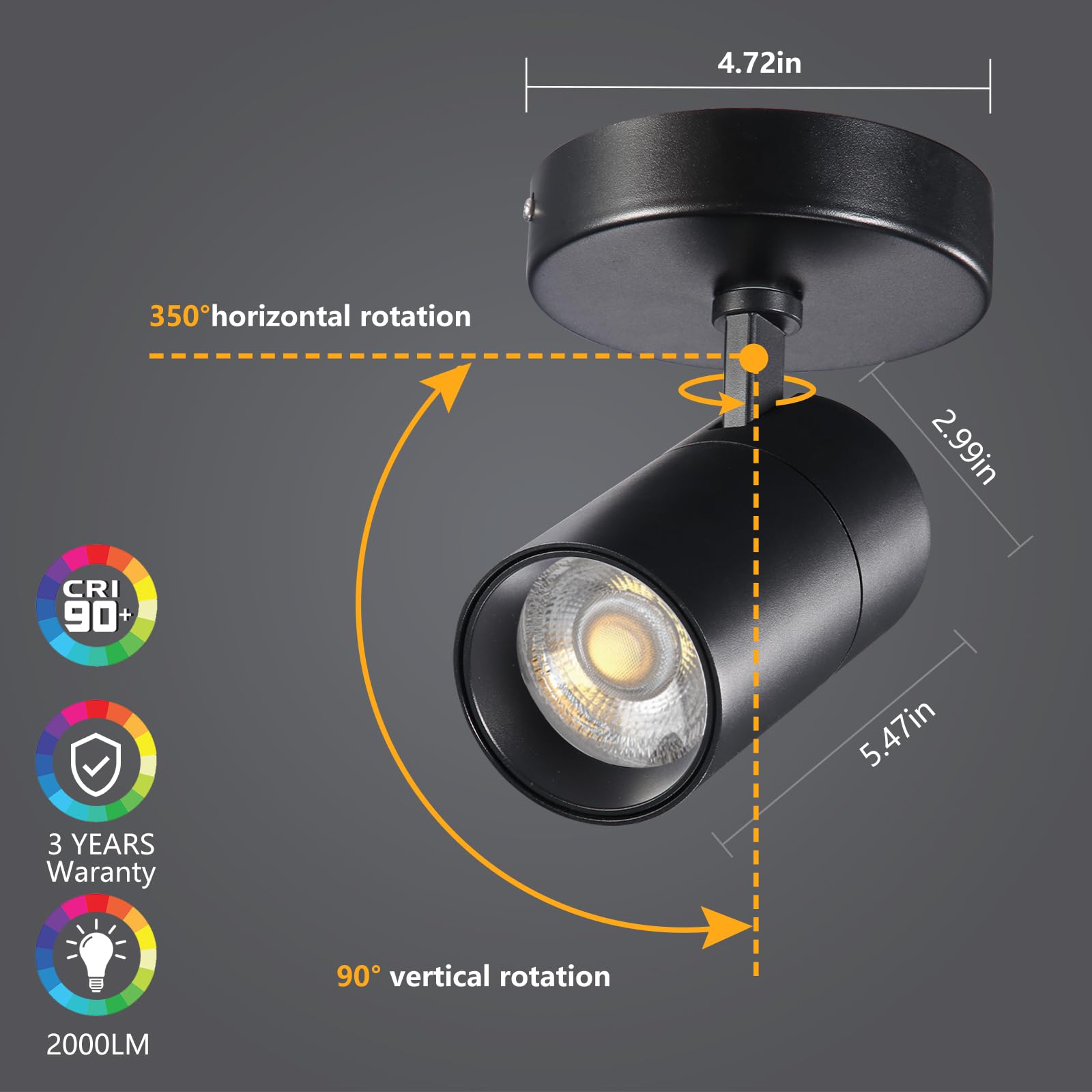 Vanoopee 20W Adjustable Black Dimmable Led Ceiling Spotlight - 2000Lm For Living Room/Bedroom