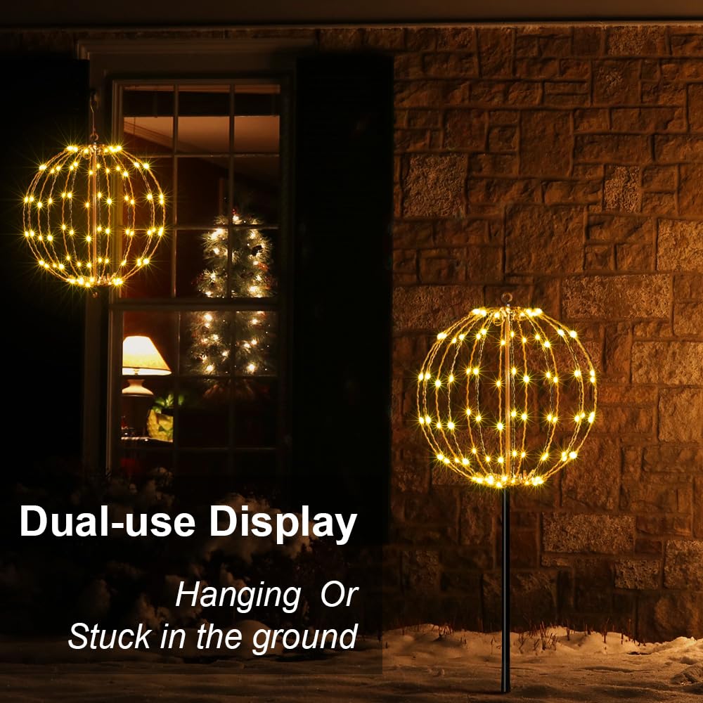 Lightshare 12In 96Led Light Ball Light Garden Yard Decoration Pathway Lights Sphere Light With Fold Flat Metal Frame Indoor Outd