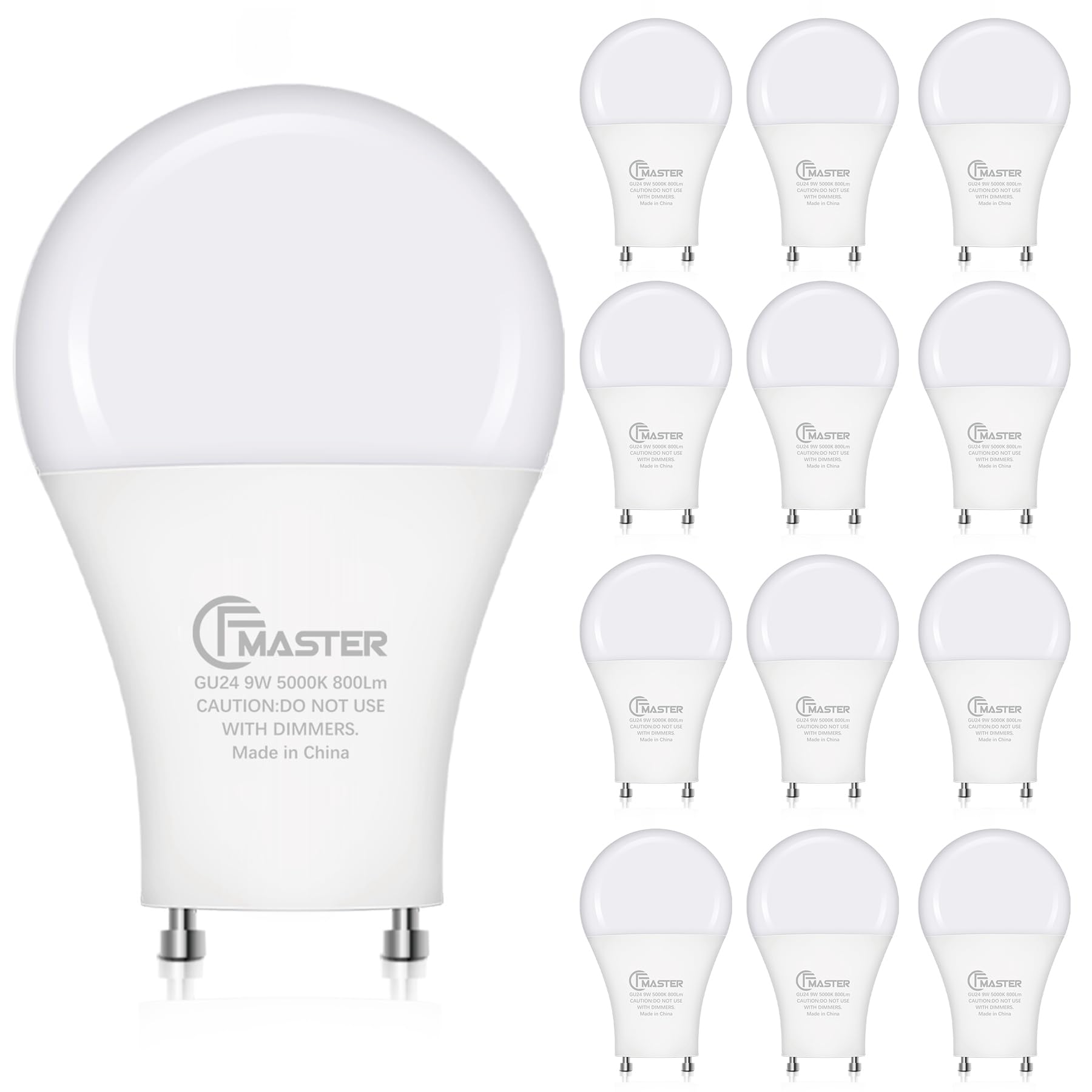 Cfmaster Gu24 Led Light Bulb, 5000K Daylight, 9W(100W Equivalent), 800 Lumens, A19 Shape Gu 24 Led Bulbs, Twist And Lock Gu24 Pi