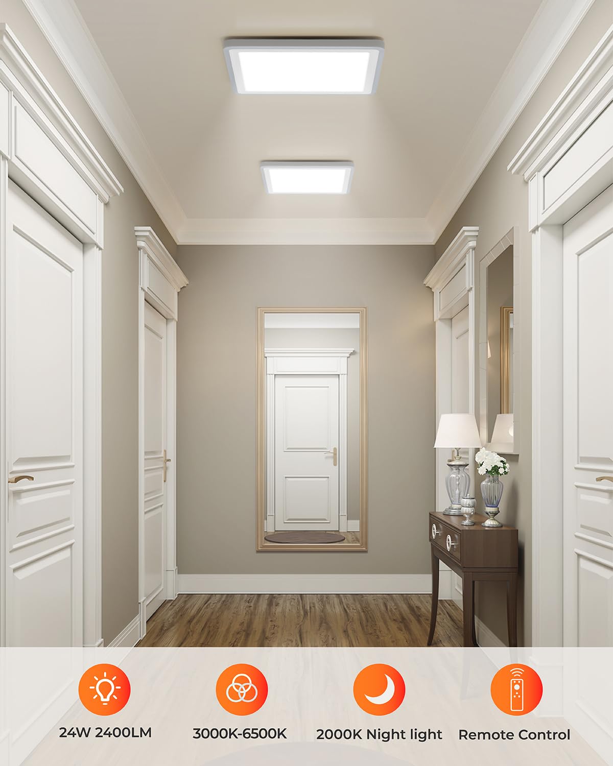 Matane 13 Inch Led Flush Mount Ceiling Light Fixture With Remote Control  Nightlight 2000K Warm  3000K-6500K Adjustable  24W Wired Low Profile Ceiling Lights For Bedroom  Kitchen  Living Room  White