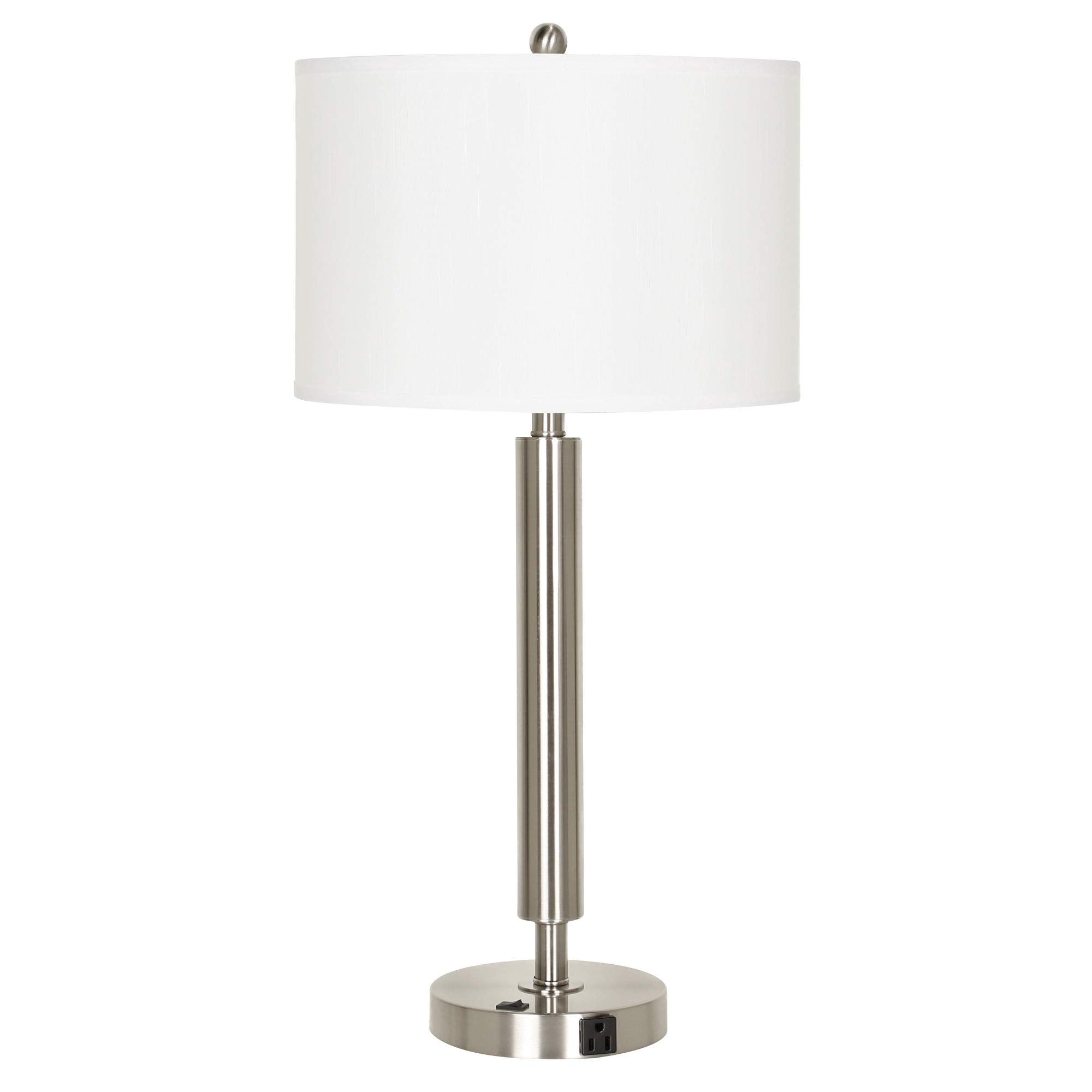 Benzara Metal Table Lamp with Fabric Drum Shade 30x15x15 in. White & Silver Model BM233289