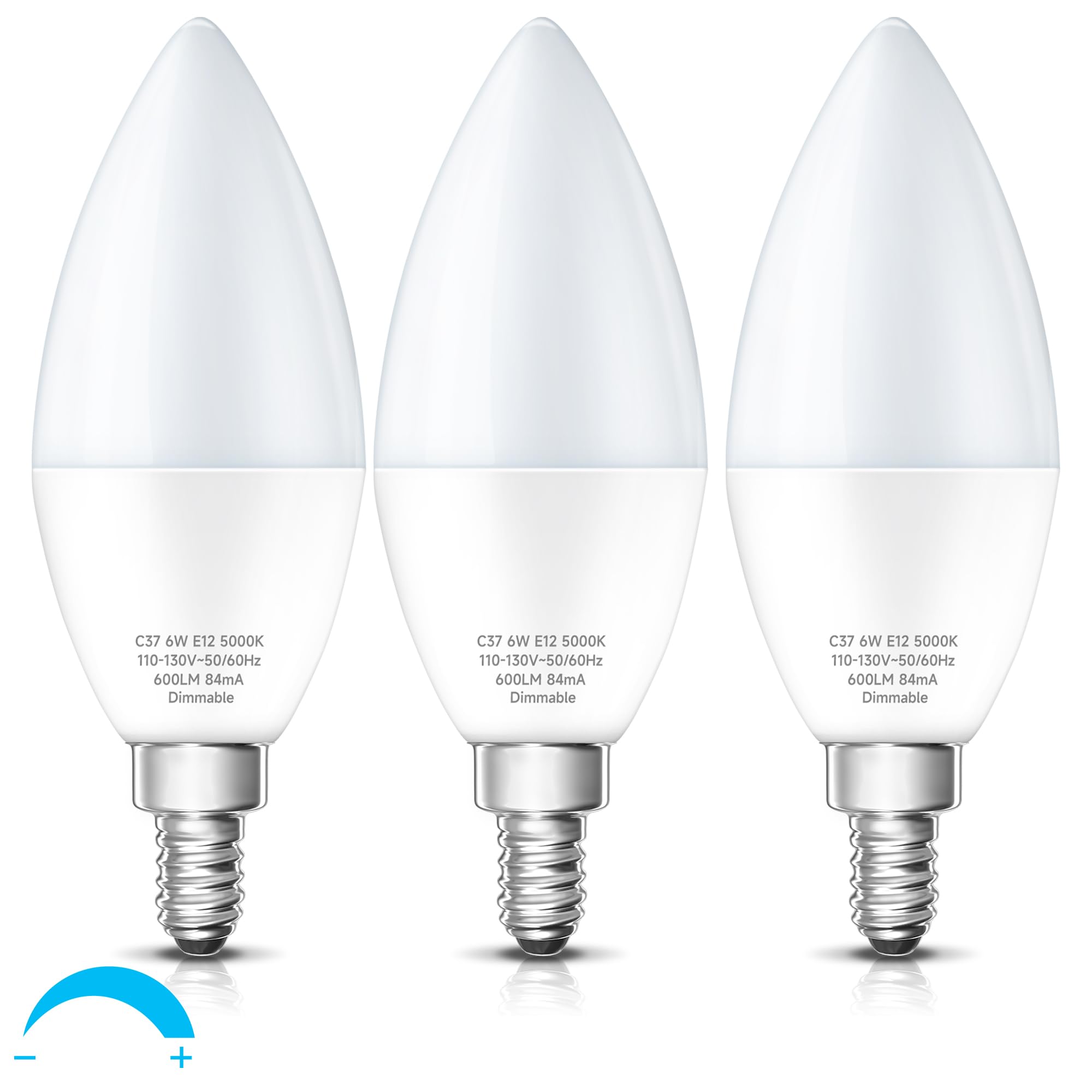KINDEEP LED Candelabra Bulbs 6W 60W Equivalent Daylight 5000K E12 Base 600LM 12 Pack