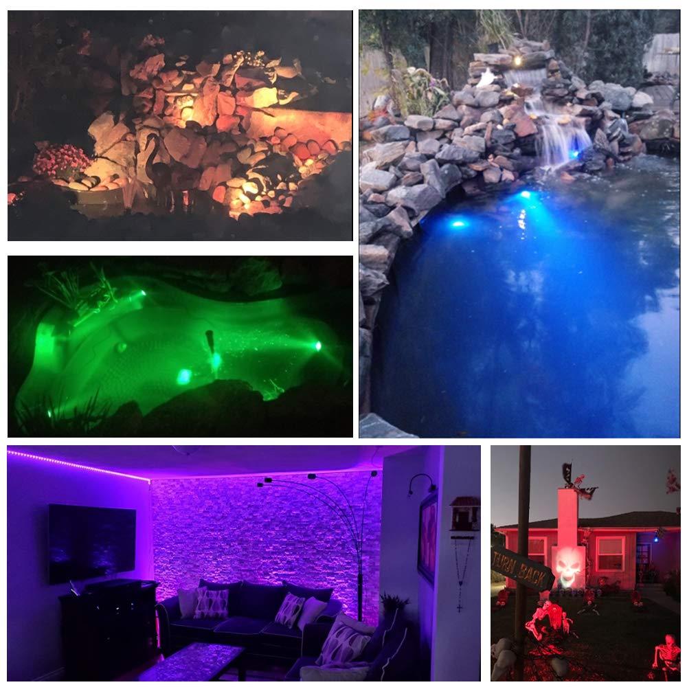 Color Changing Spotlights, Underwater LED Pond Lights, IP68 Waterproof RGB Colored Memory Dimmable Yard Spot Lights for Outdoor