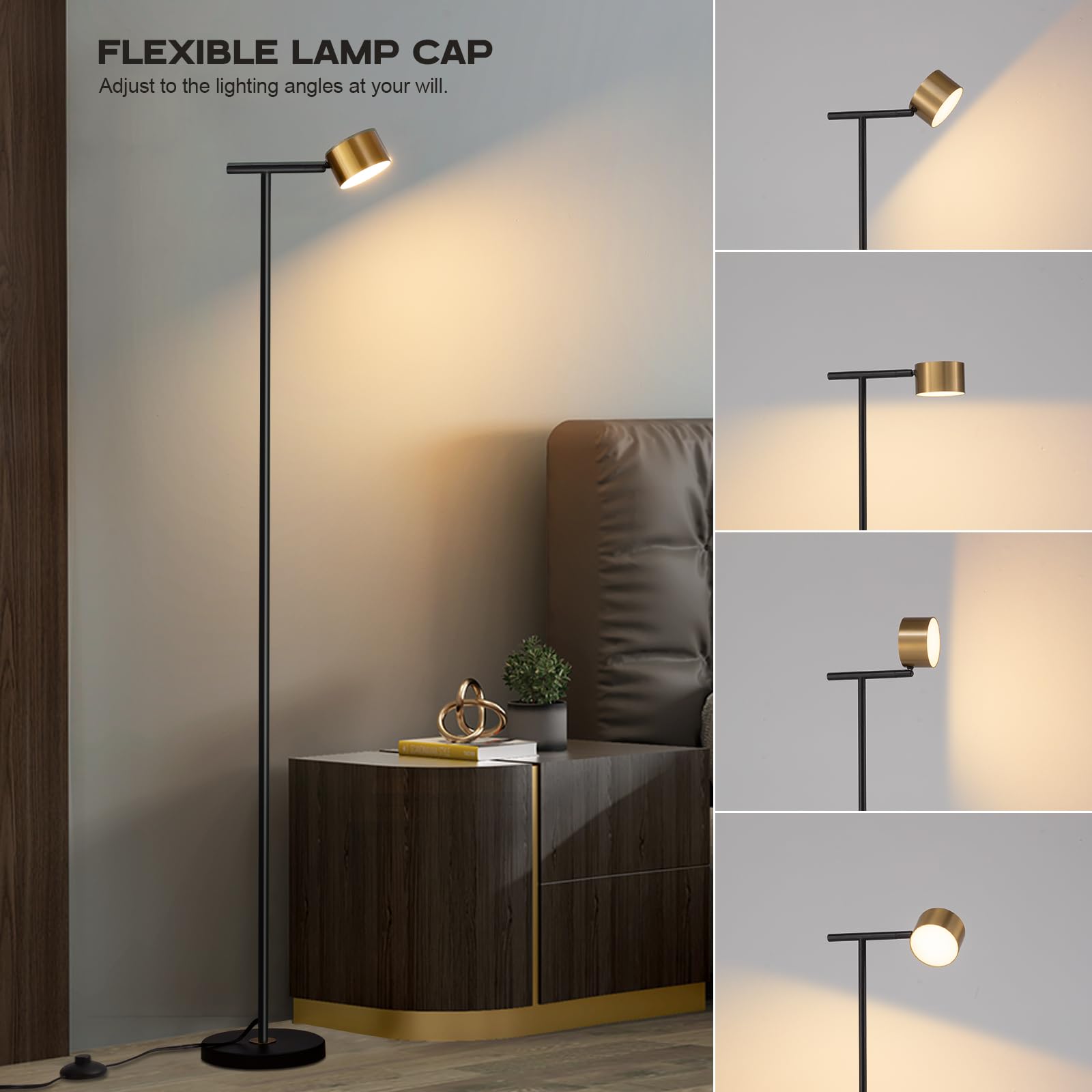 Figdifor Black Floor Lamp, 3 Color Temperatures, Flexible Head, Modern Reading Light For Home & Office