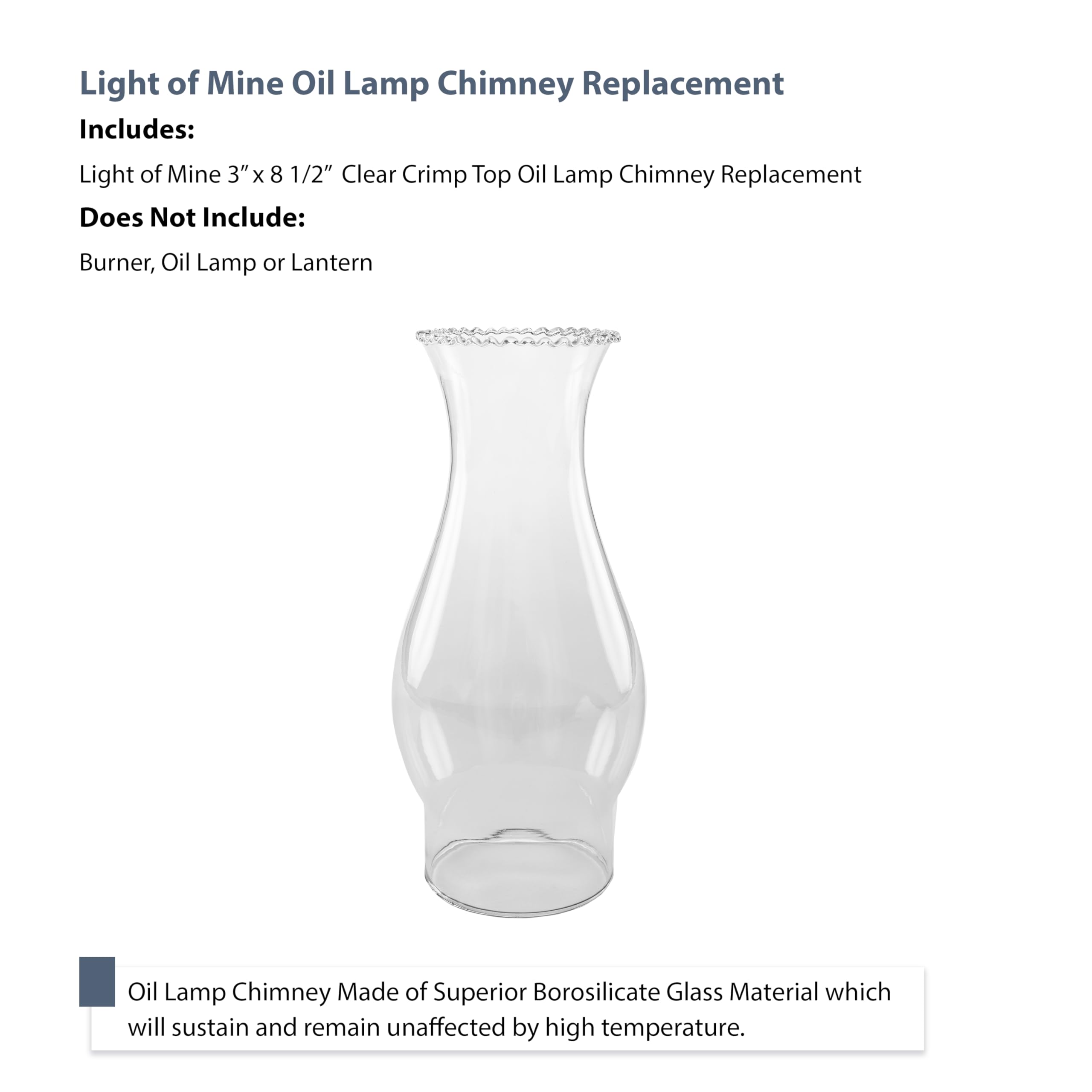 Light Of Mine - 3&quot; X 8.5&quot; Crimp Top Oil Lamp Replacement Chimney (3&quot; X 8 1/2&quot;)