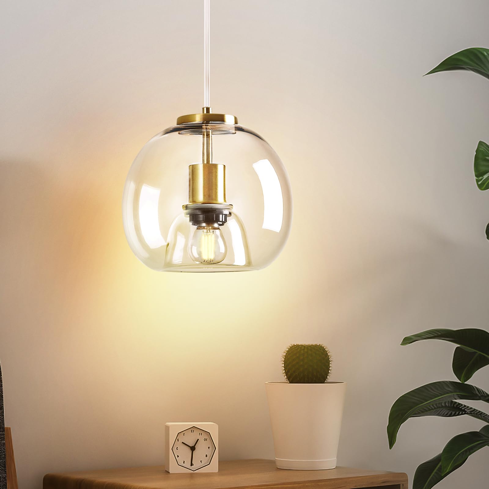 Lbsqj Clear Glass Pendant Lights Kitchen Island 2 Pack 7.87 Glass Globe Pendant Light Gold Hanging Light Fixture Modern Pendant Lighting For Kitchen Island Bedroom Dining Room