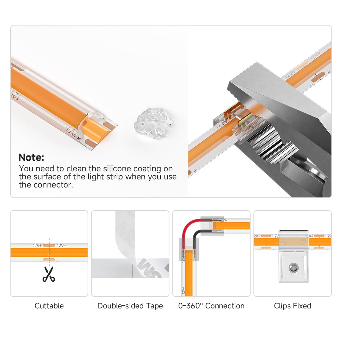 Btf-Lighting Fcob Ip65 Orange Color Cob Led Strip 16.4Ft Dc24V 480Led/M 8Mm Width Flexible High Density Cri 90+ Dimmable Led Light For Home Indoor Decor(No Controller Or Adapter)