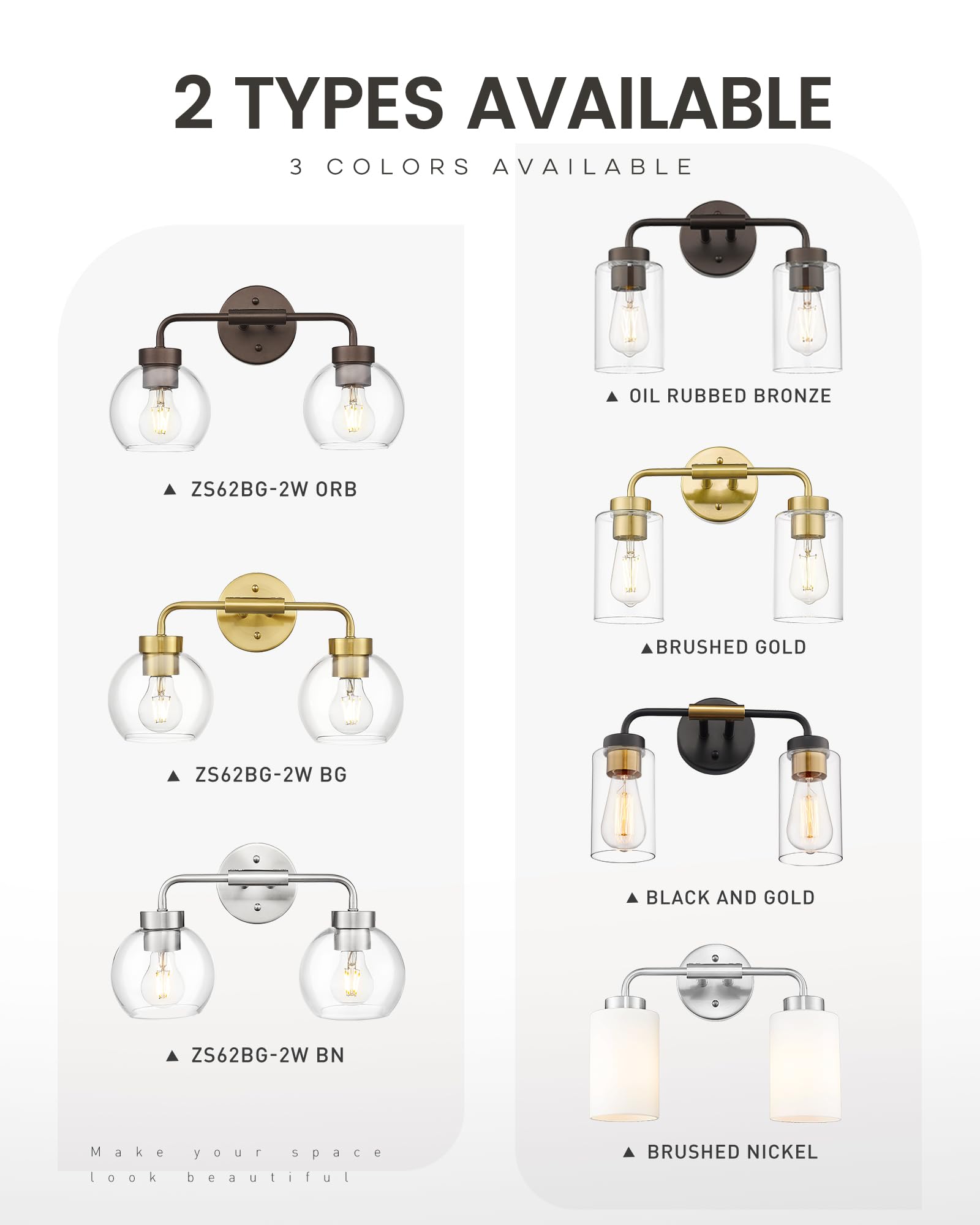 Zeyu 16 Inch Wall Sconce Lighting For Bathroom  Gold Bathroom Vanity Light  2-Light Vanity Lights With Clear Glass Globe Glass  Brushed Gold Finish  Zs62Bg-2W Bg