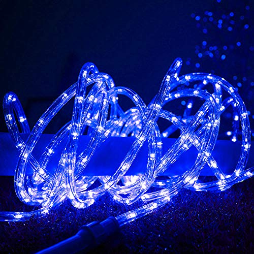 DINGFU LED Rope Lights, 33ft Waterproof Blue Outdoor Lights, 240 LEDs, PVC Tube, Ideal for Deck, Patio, Pool, Halloween Decorations