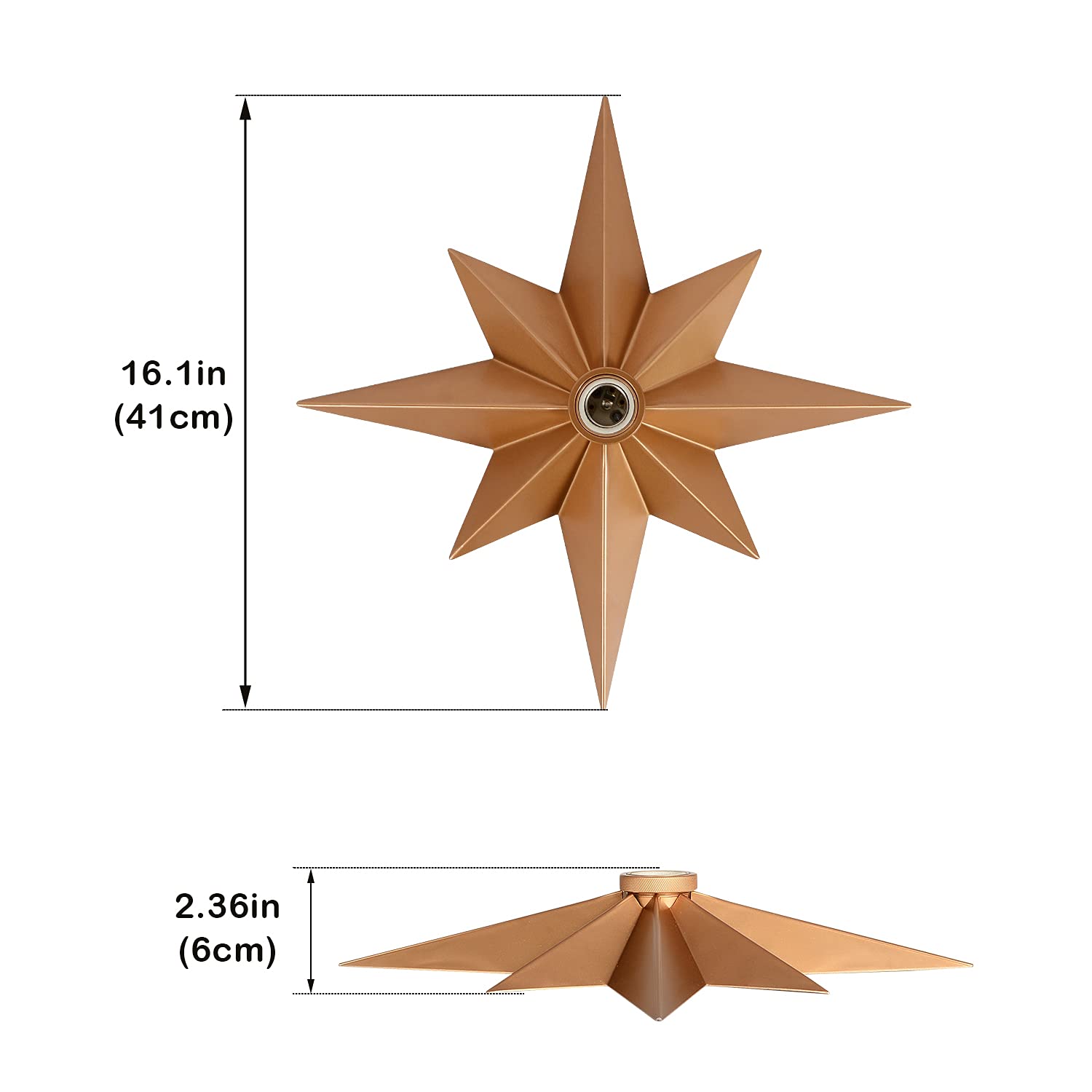 Airposta 16 Inch Flush Mount Ceiling Light, Gold Metal Star Fixture For Hallway, Entryway, Bedroom, Kitchen, Bathroom