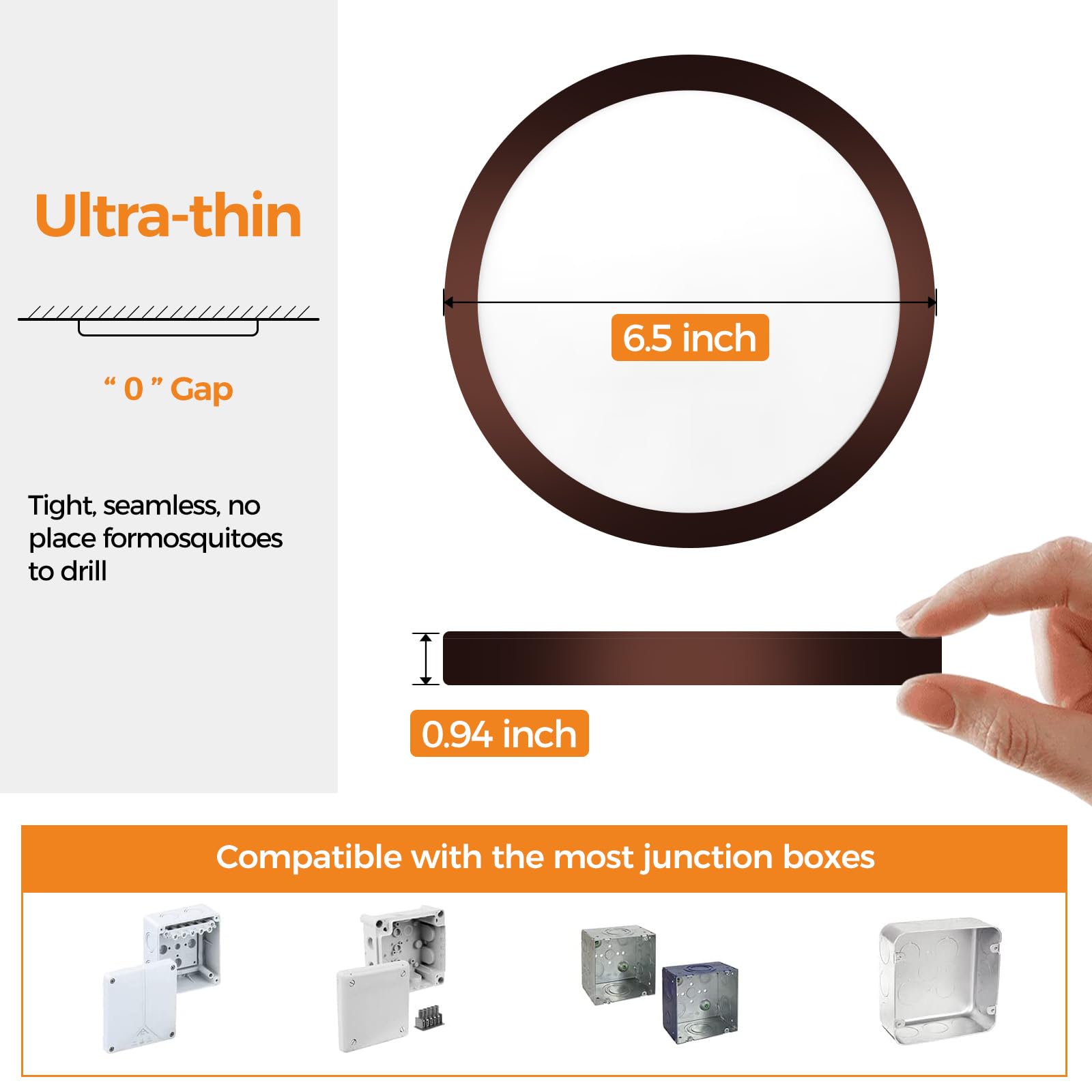 slochi LED Flush Mount Ceiling Light Fixture, 12W 1200Lm, 6.5 Inch, Oil-Rubbed Bronze, 3000K-4000K-6500