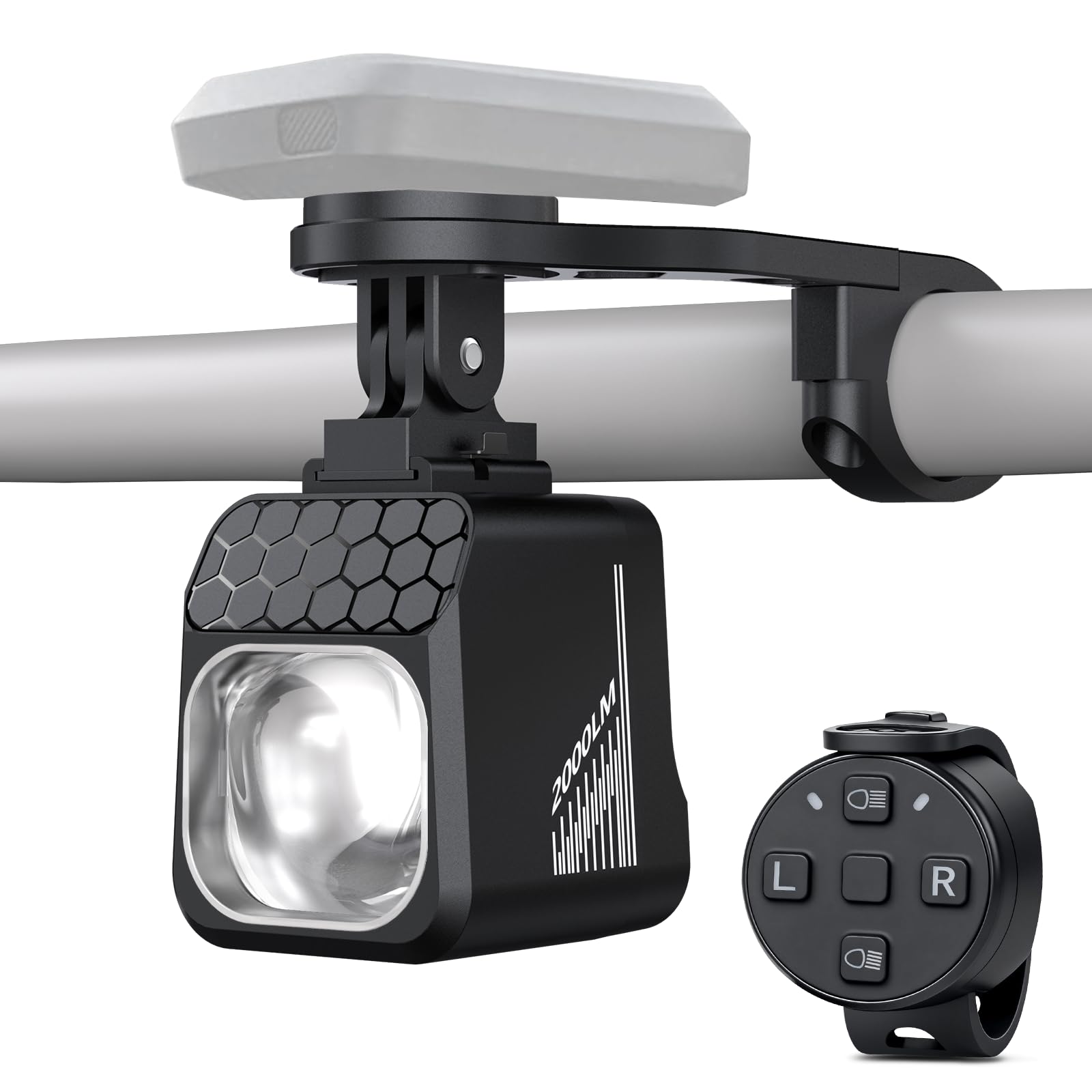 DJWFARR 2000 Lumens Bike Headlight, Compatible with Garmin/Bryton, High & Low Beam Anti-Glare Bicycle Front Light, USB-C Recharg
