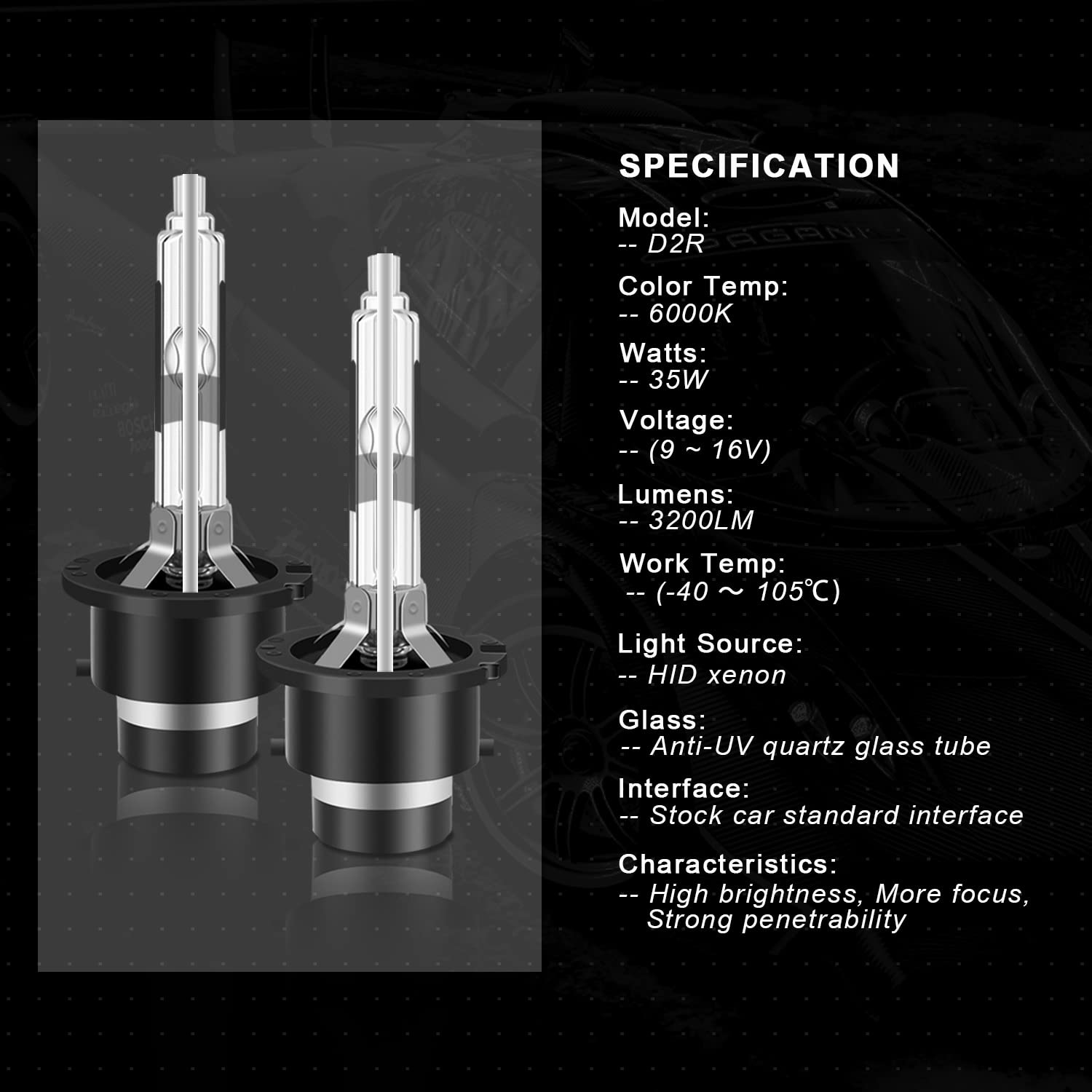 WinPower D2R HID Headlight Bulbs 6000K Metal Pack of 2