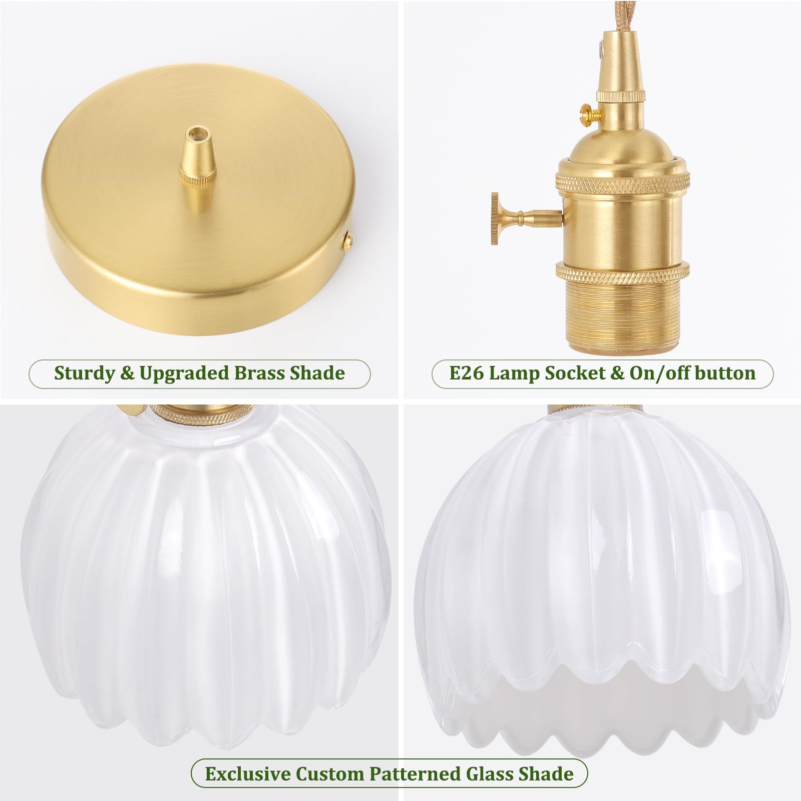 Shenmoyl Mini Pendant Light With White Tulip Glass Lmapshade, Brass Vintage Pendant Light Adjustable Hanging Light For Kitchen I